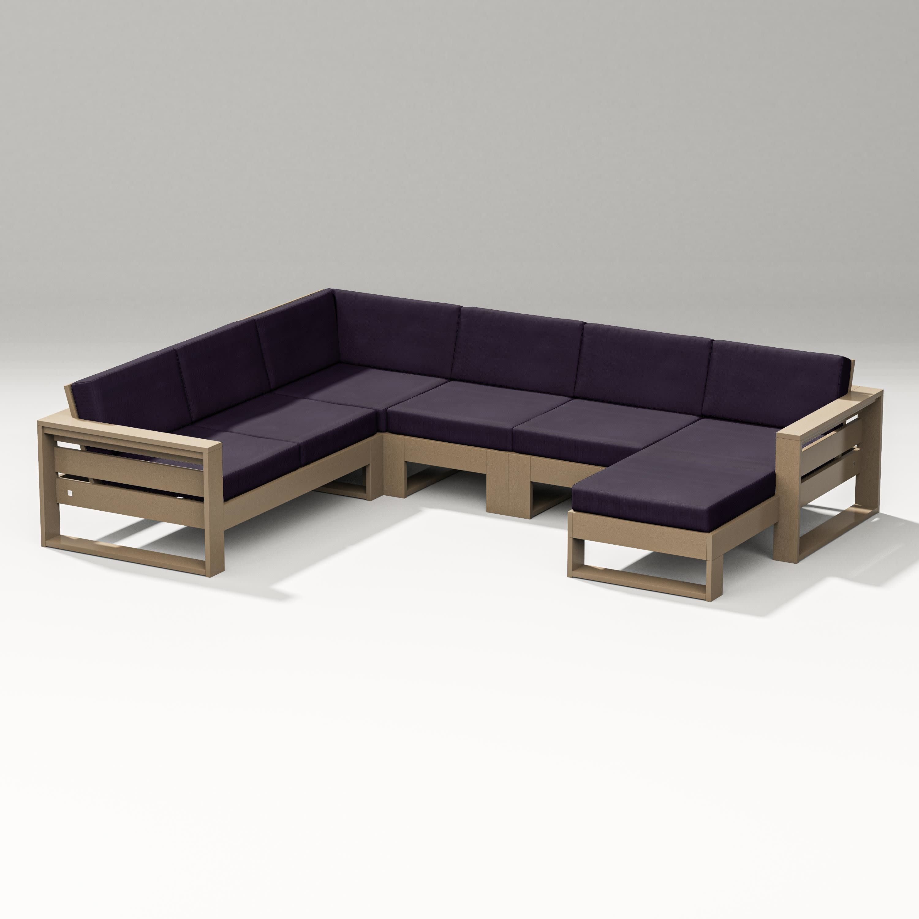 Latitude Corner Sectional with Right Chaise in Vintage Sahara / Navy Linen