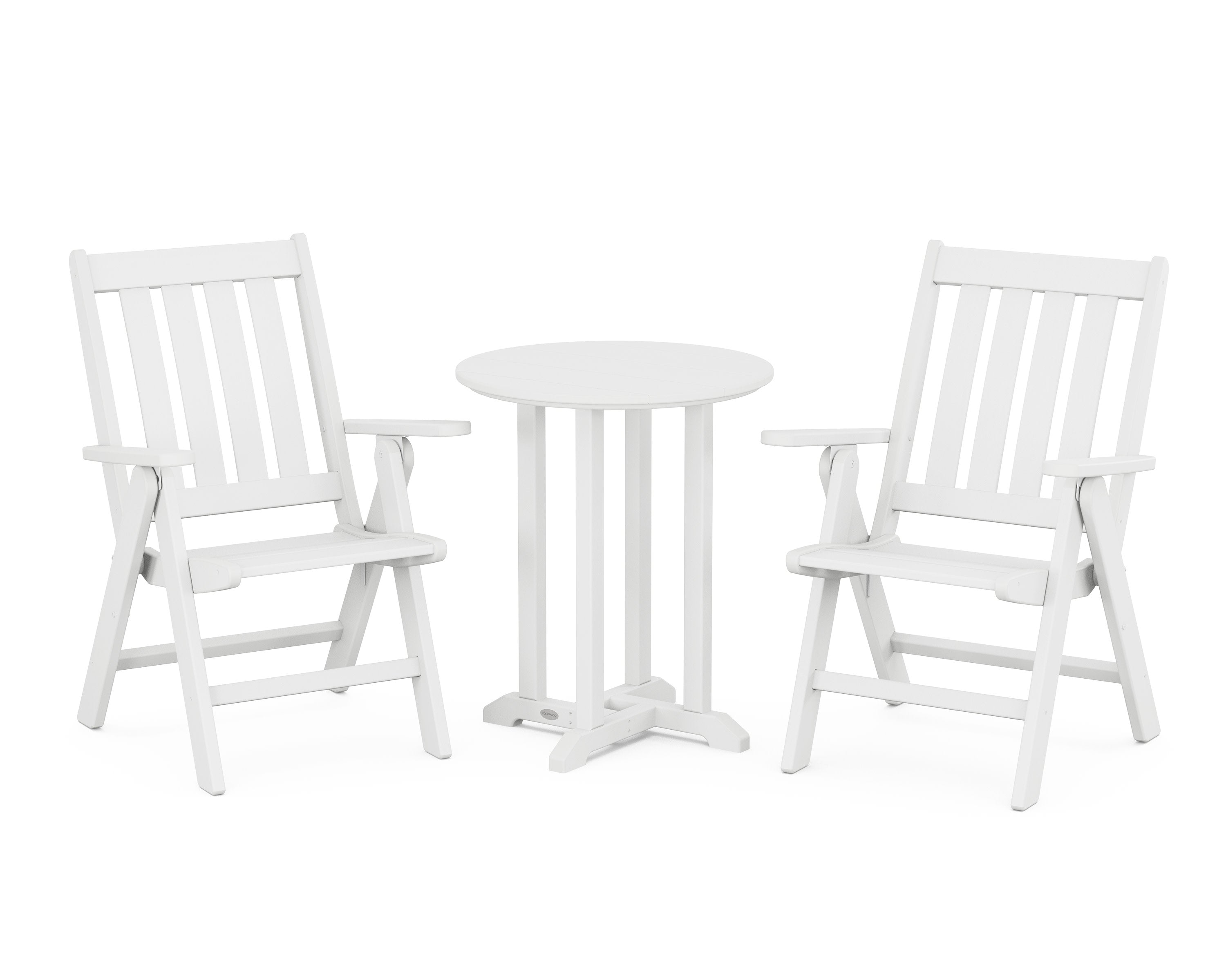 Vineyard Folding Chair 3-Piece Round Bistro Dining Set in White