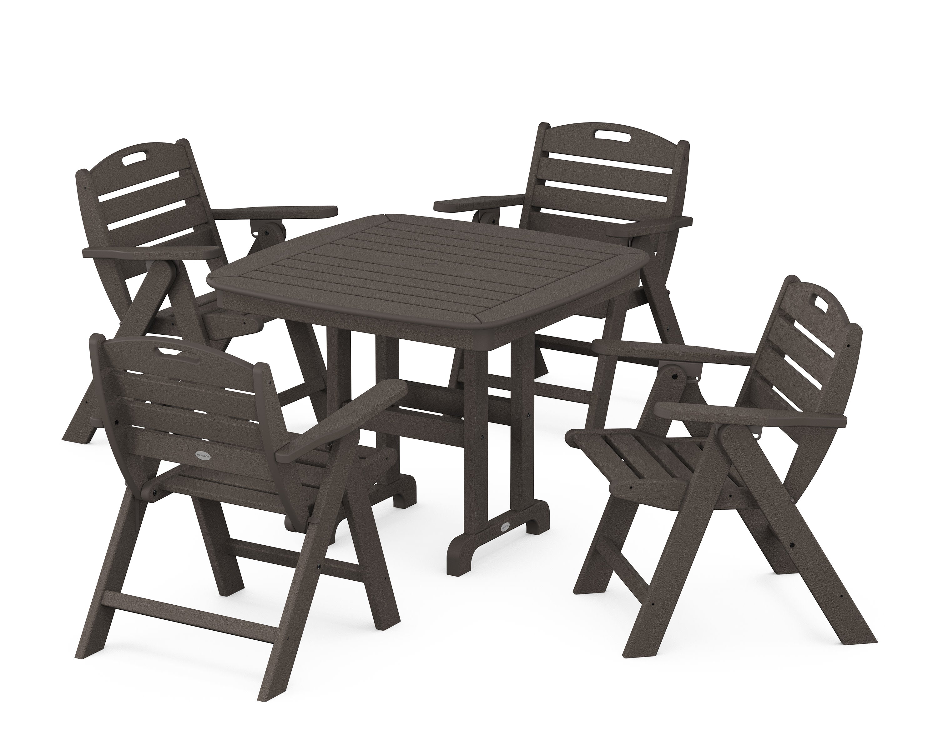 Nautical Folding Lowback Chair 5-Piece Dining Set in Vintage Coffee