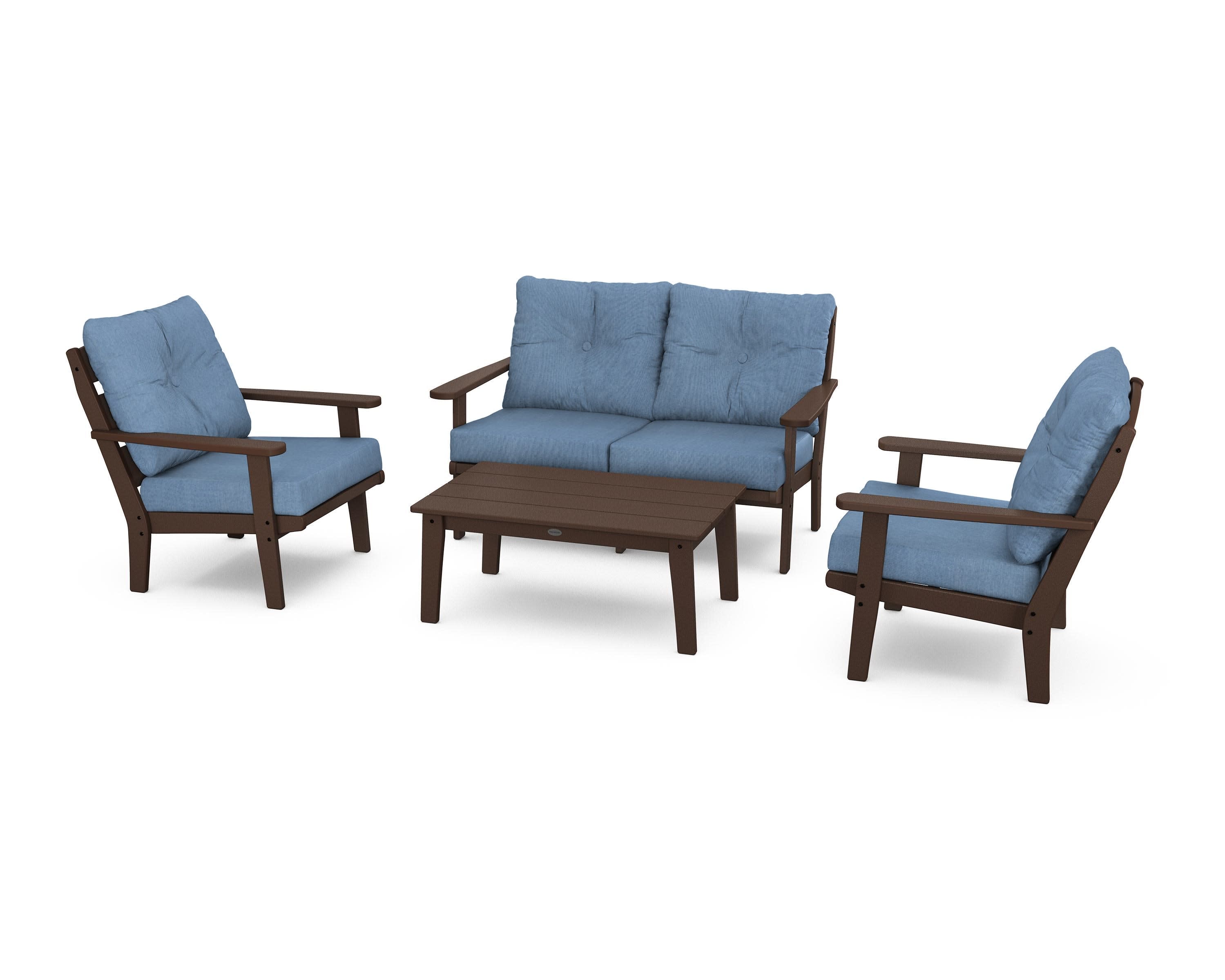 Lakeside 4-Piece Deep Seating Set in Mahogany / Sky Blue