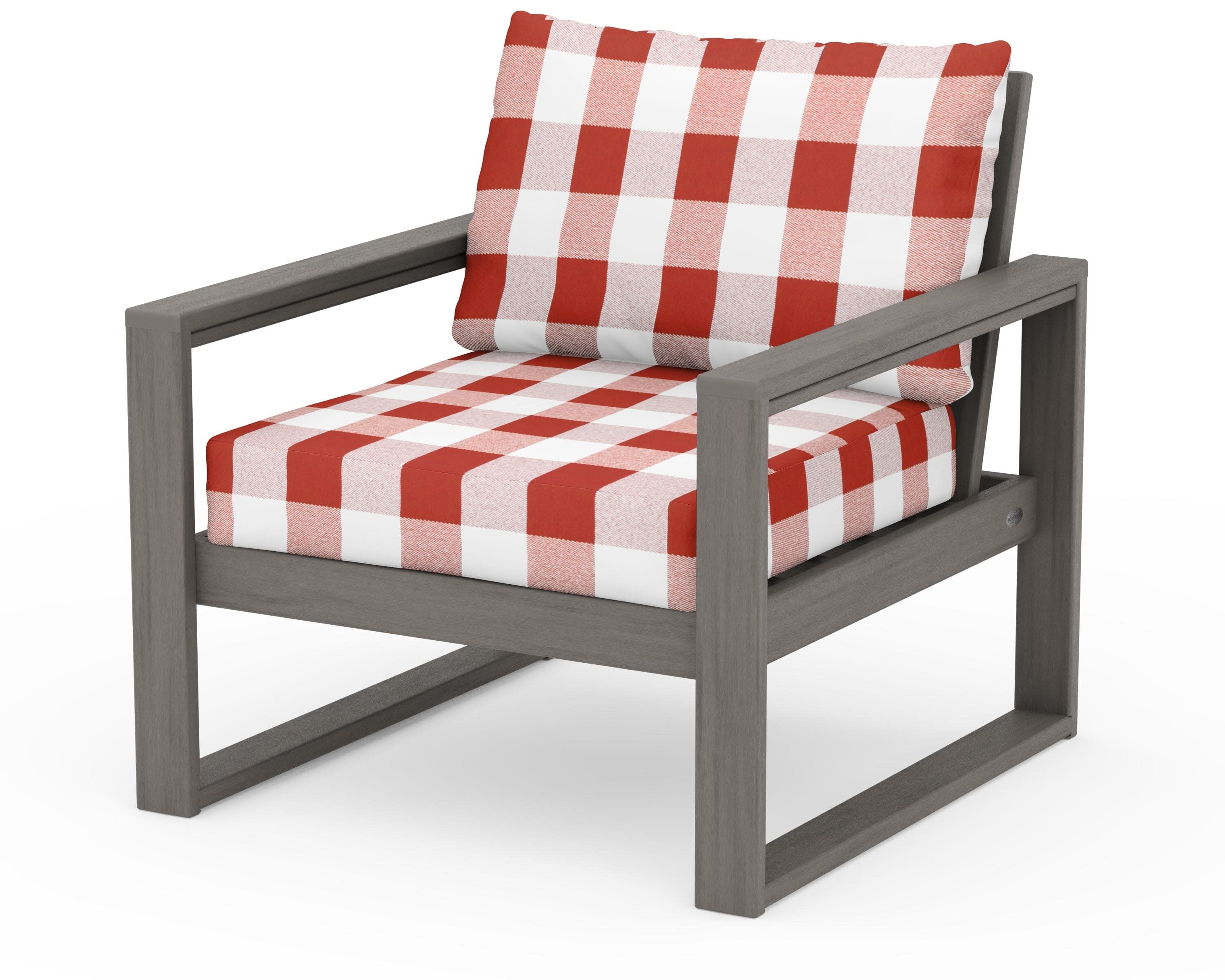 EDGE Club Chair in Driftwood / Buffalo Plaid Crimson