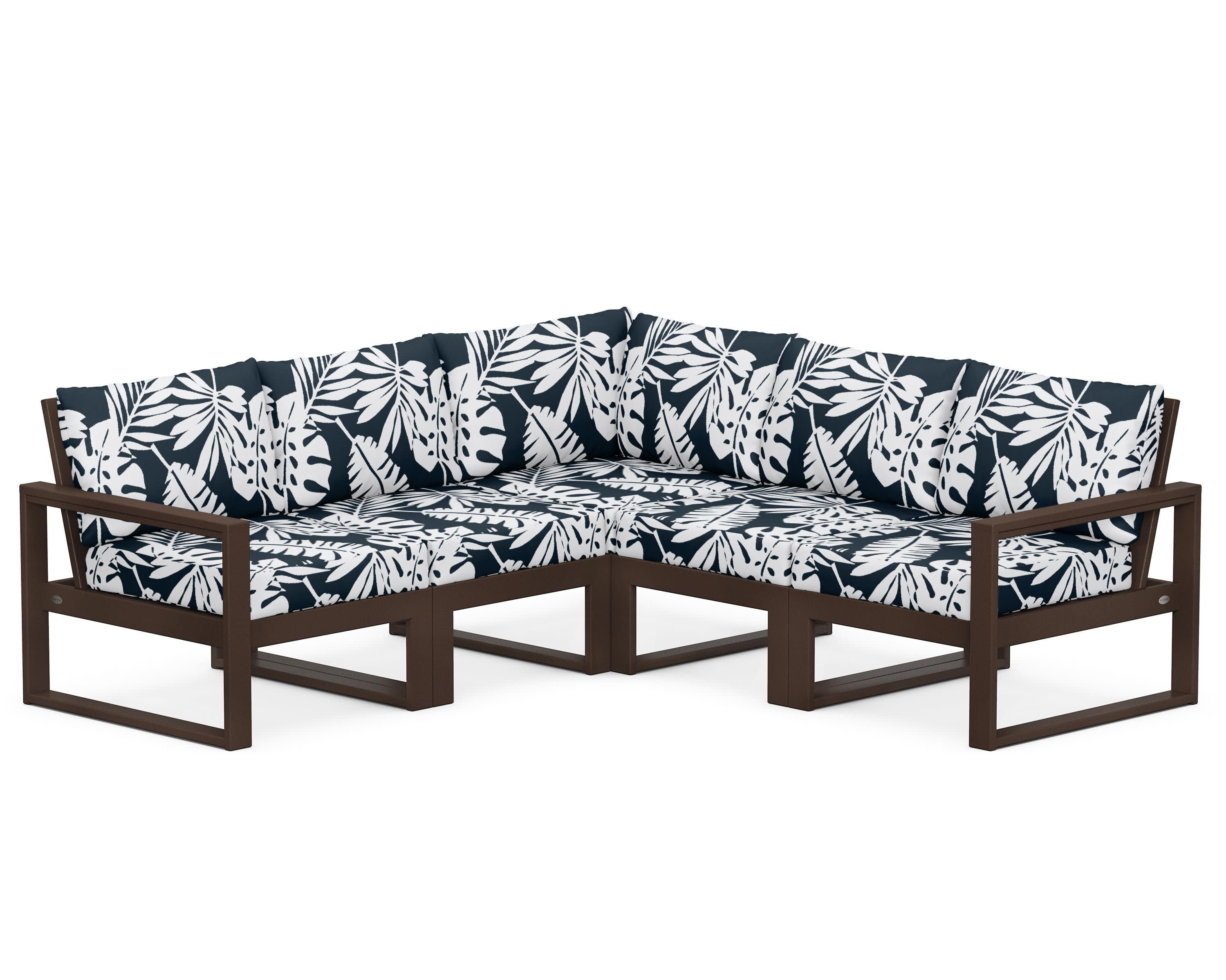 EDGE 5-Piece Modular Deep Seating Set in Mahogany / Leaf Marine Indigo
