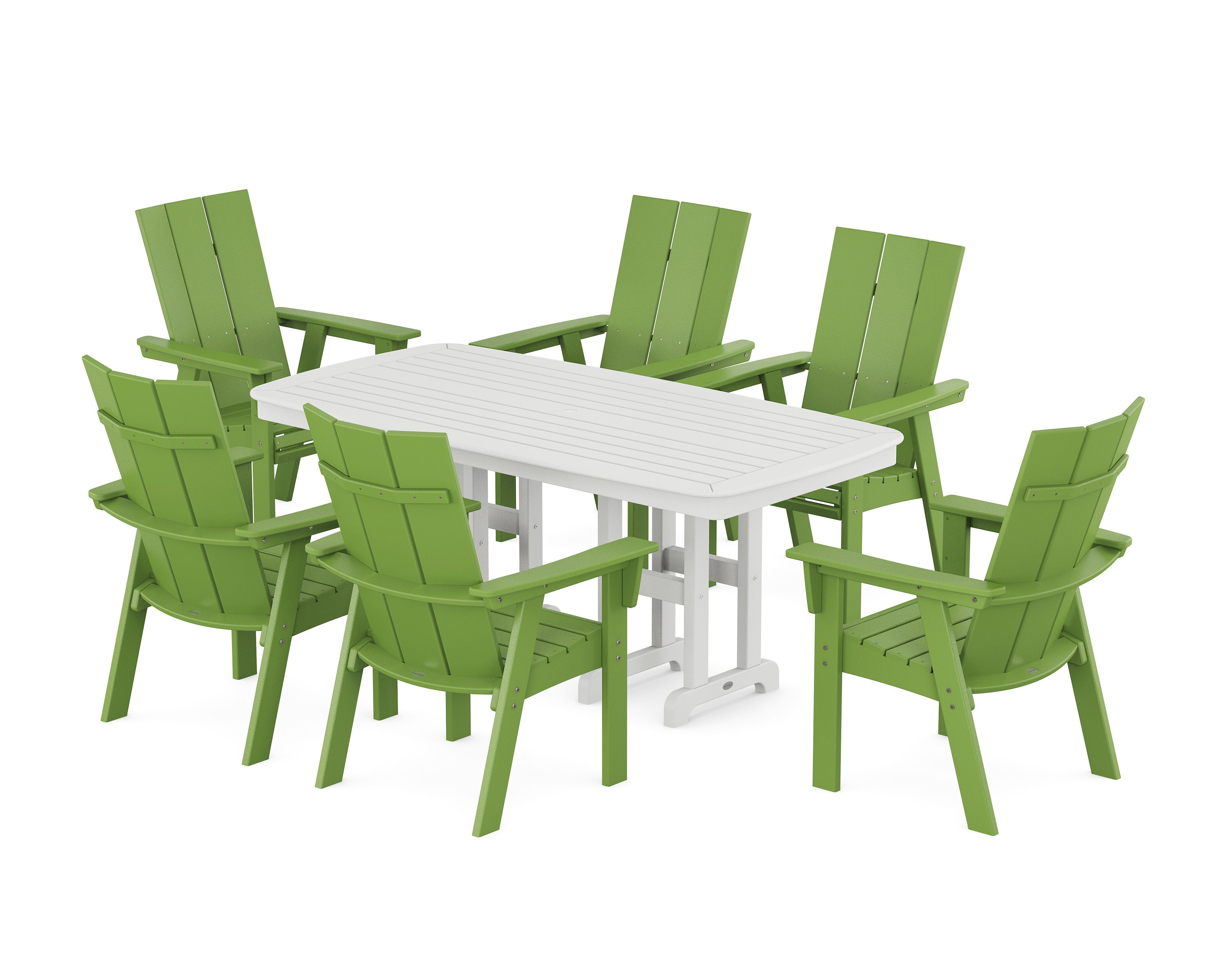 Modern Curveback Adirondack 7-Piece Dining Set in Lime / White