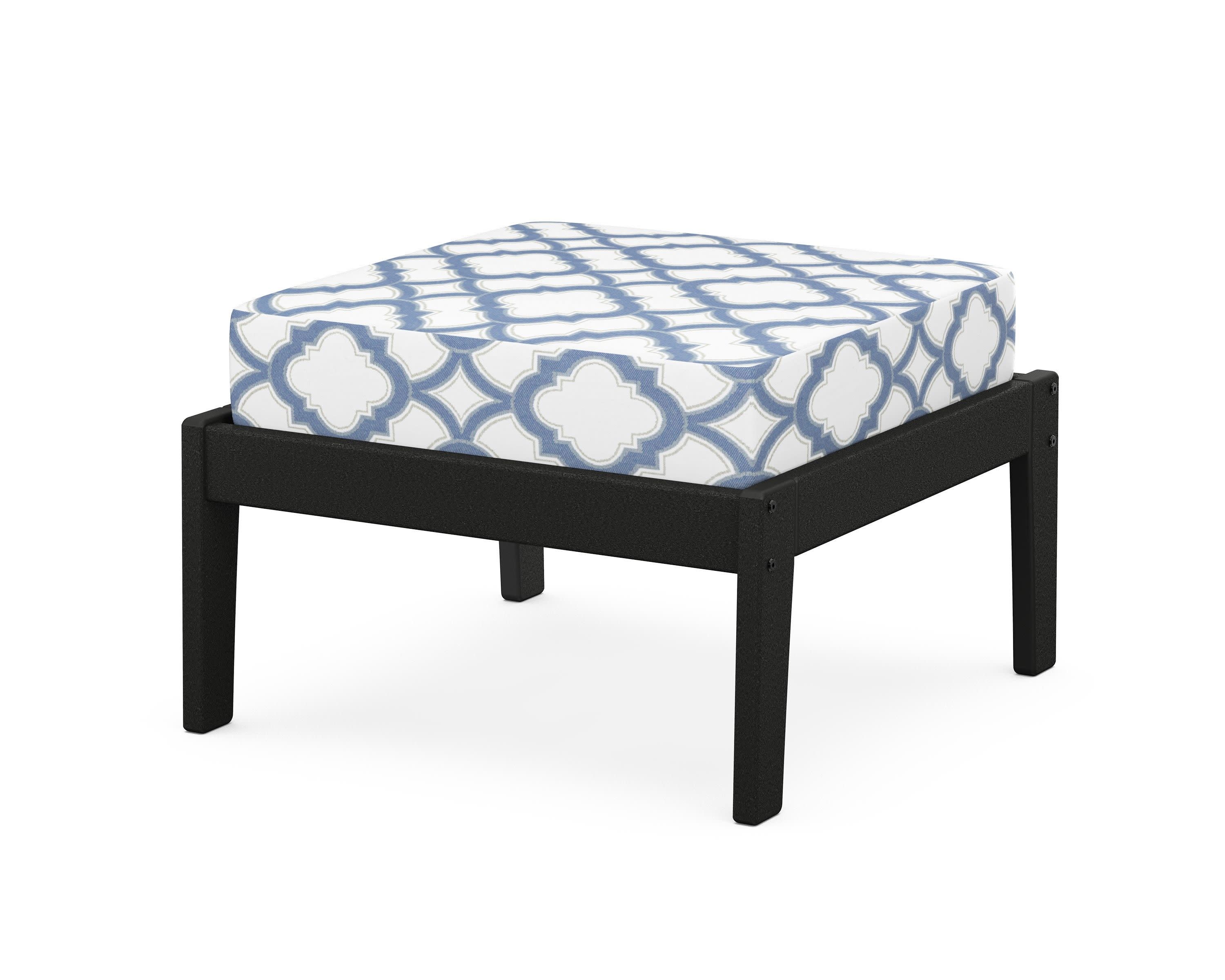 Deep Seating Ottoman in Black / Trellis Sky Blue