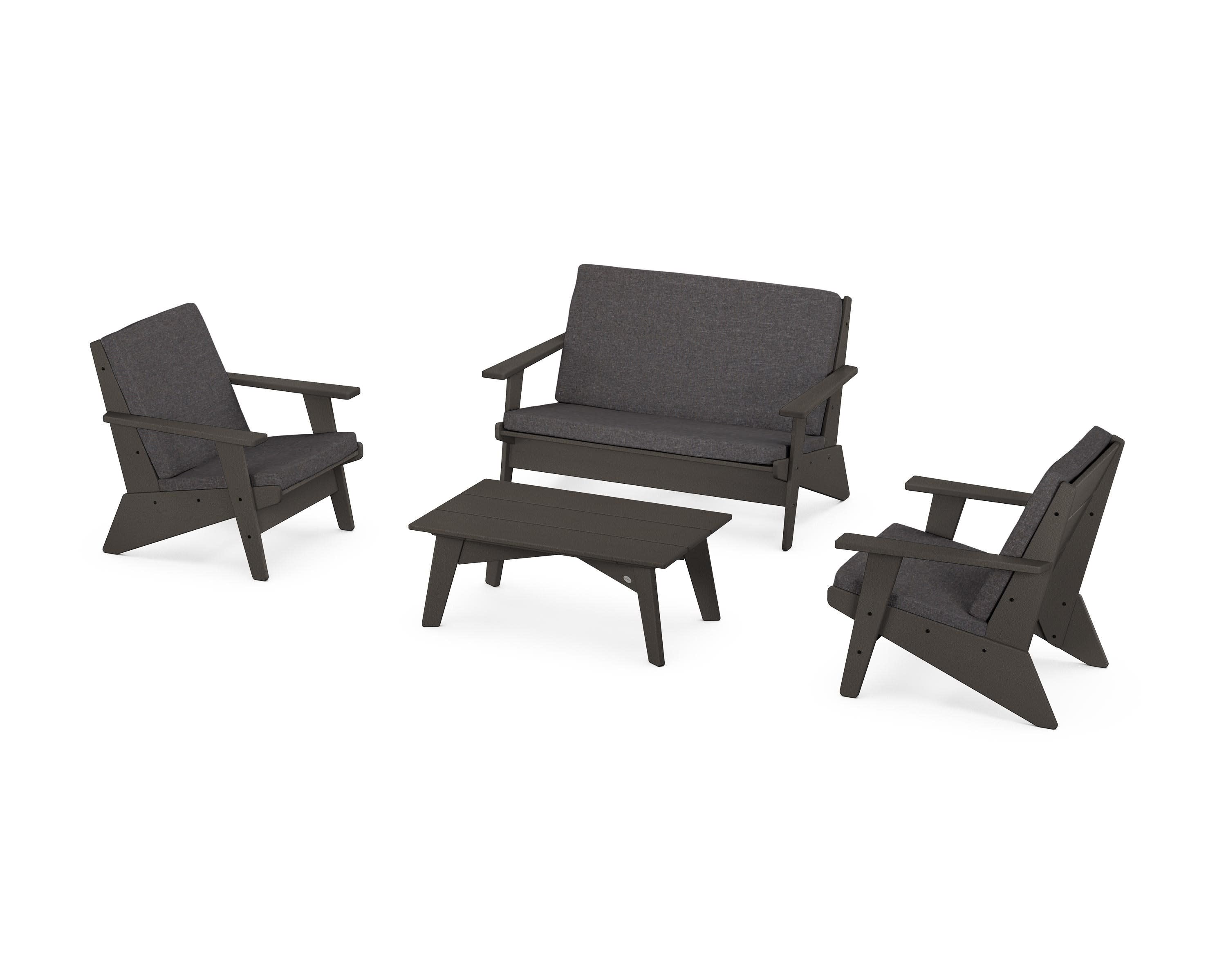 Riviera Modern Lounge 4-Piece Set in Vintage Coffee / Ash Charcoal