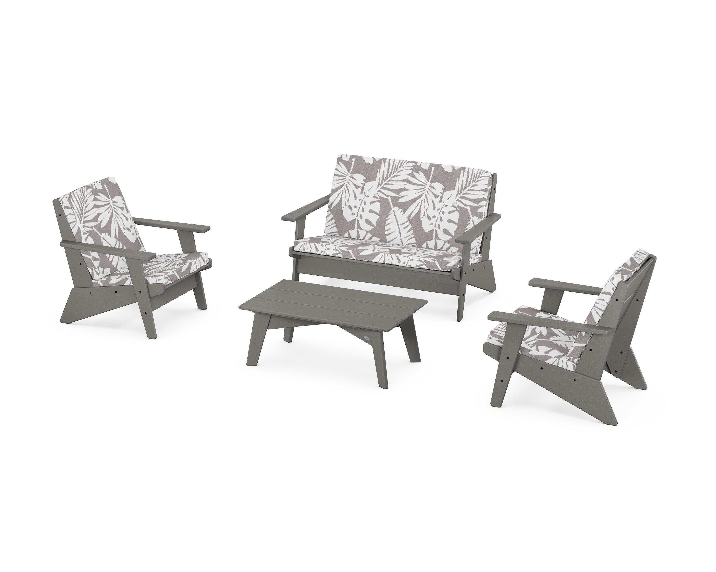 Riviera Modern Lounge 4-Piece Set in Slate Grey / Leaf Grey Mist