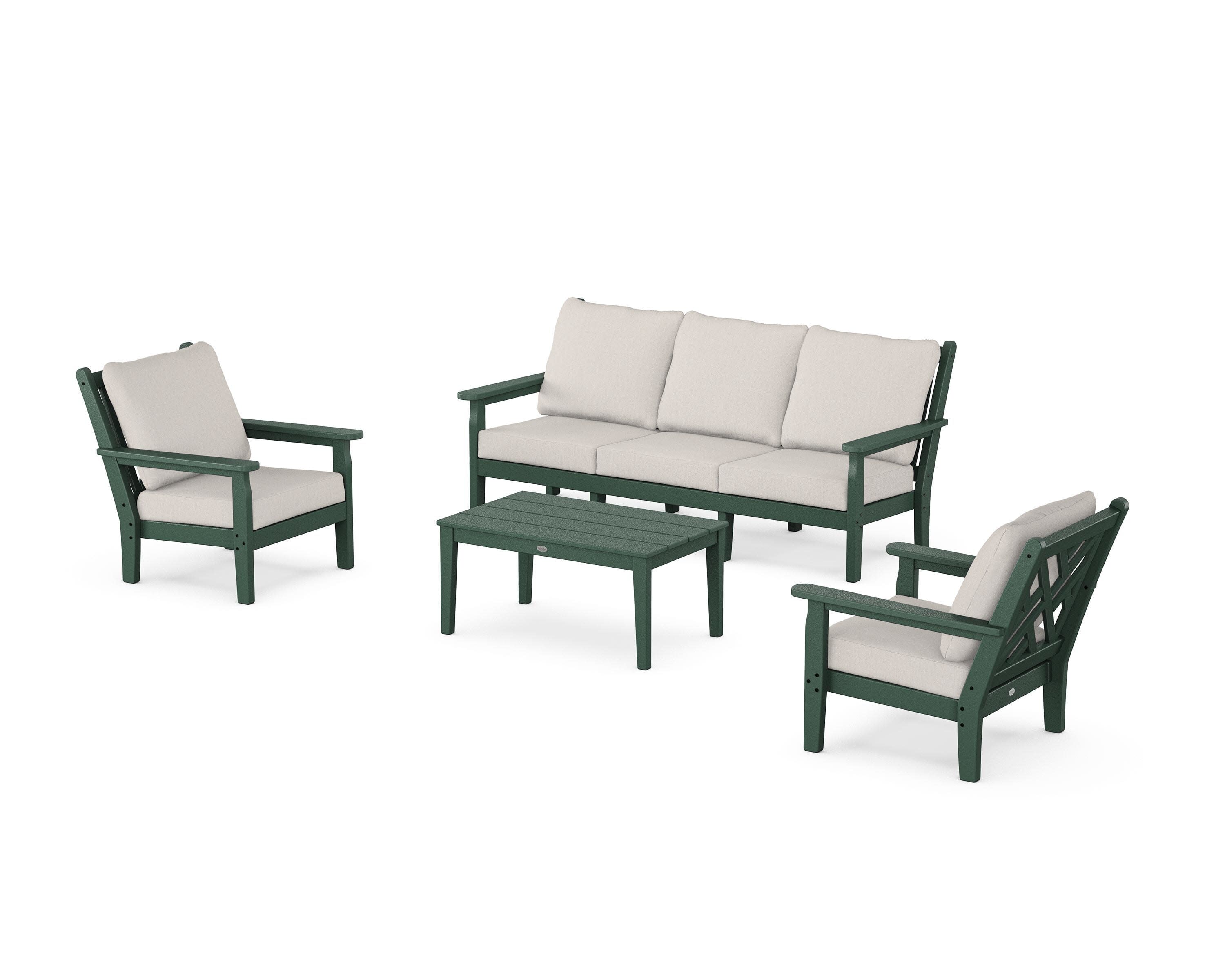 Chippendale 4-Piece Deep Seating Set with Sofa in Green / Cast Ash