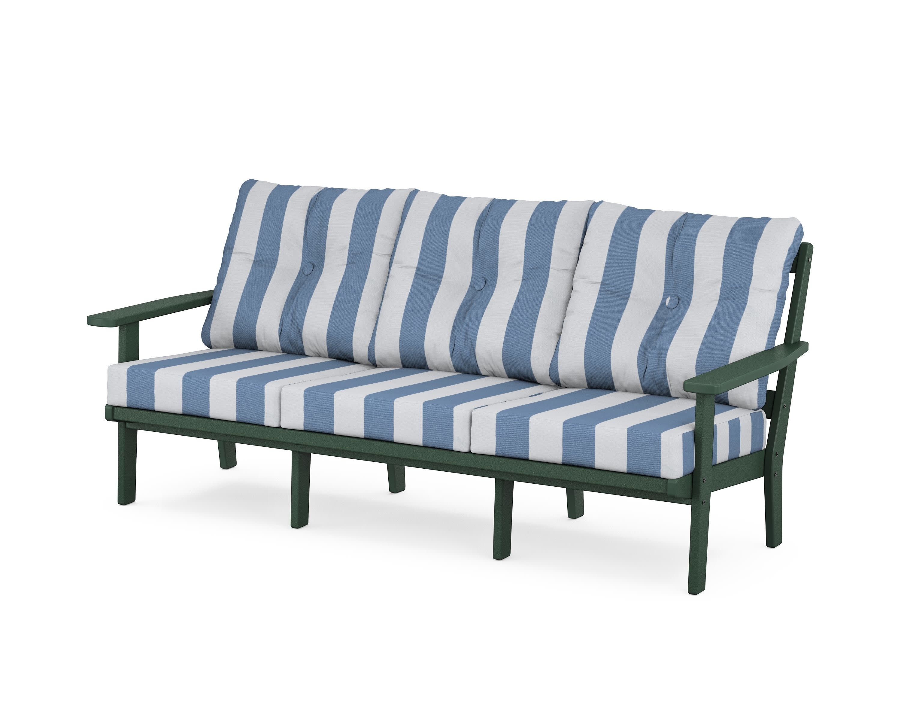 PrairieDeep Seating Sofa in Green / Cabana Stripe Sky Blue