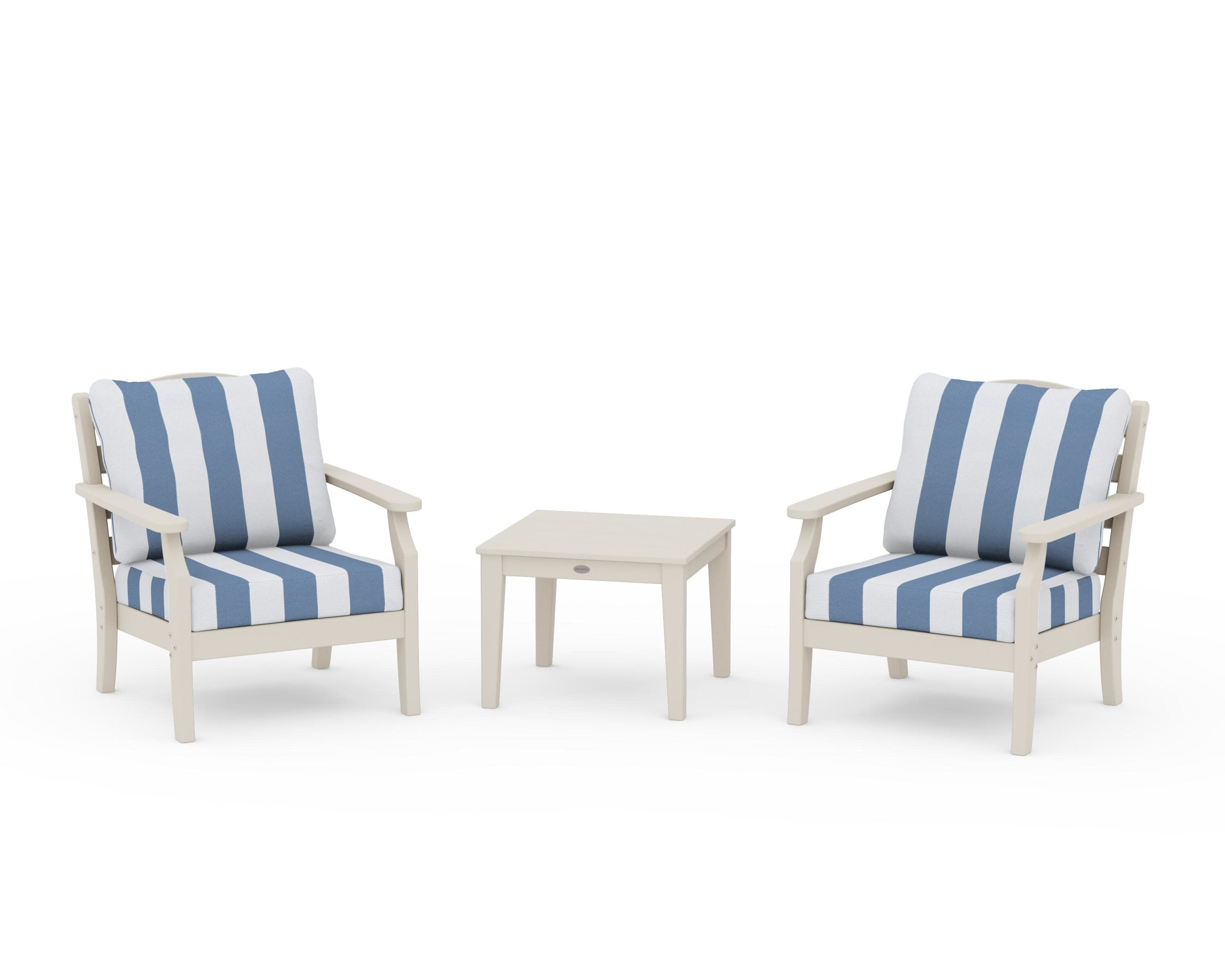 Savannah 3-Piece Deep Seating Set in Sand / Cabana Stripe Sky Blue