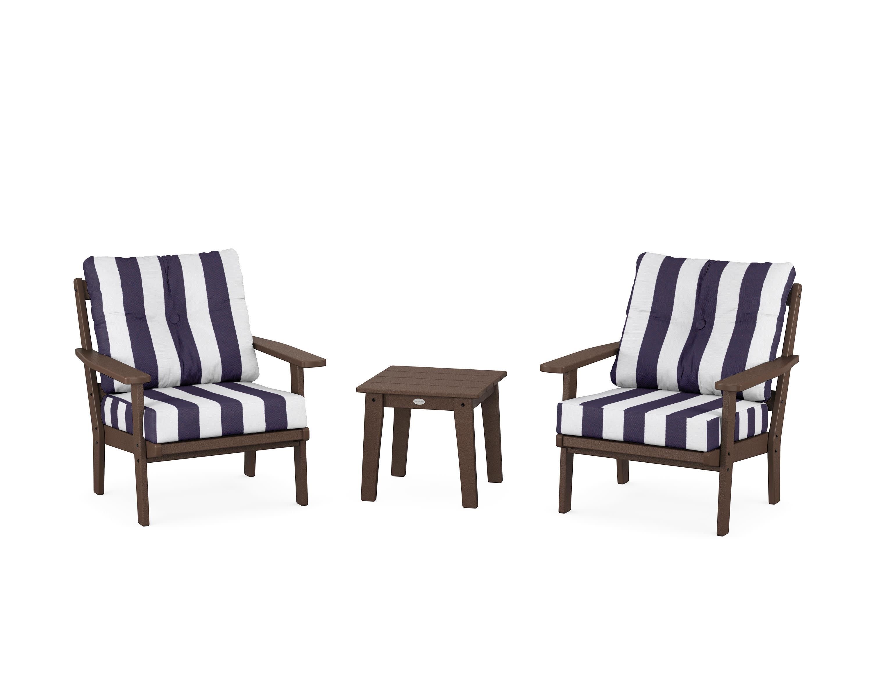 Oxford 3-Piece Deep Seating Set in Mahogany / Cabana Stripe Navy