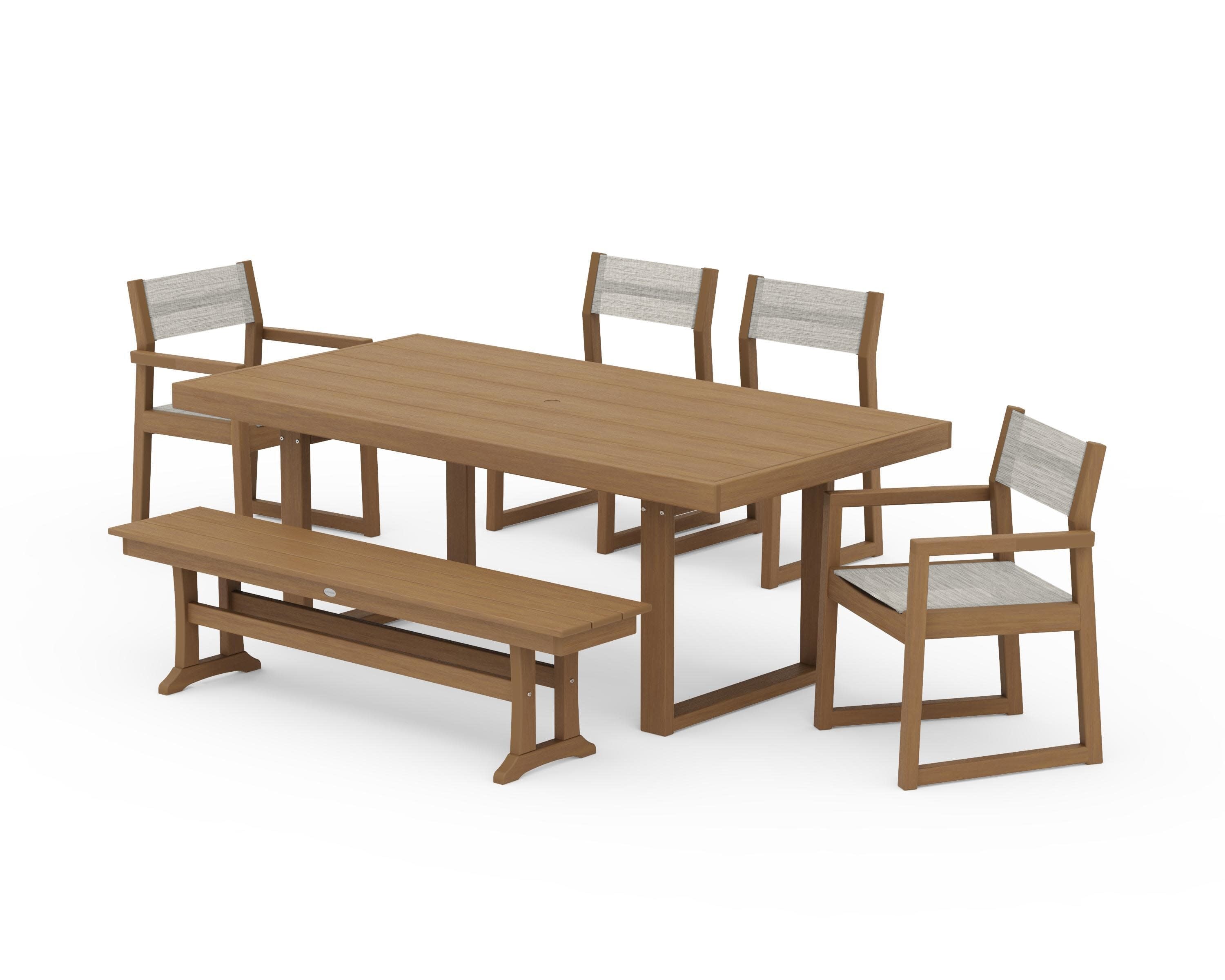 EDGE Sling 6-Piece Dining Set with Bench in Natural / Birch Sling