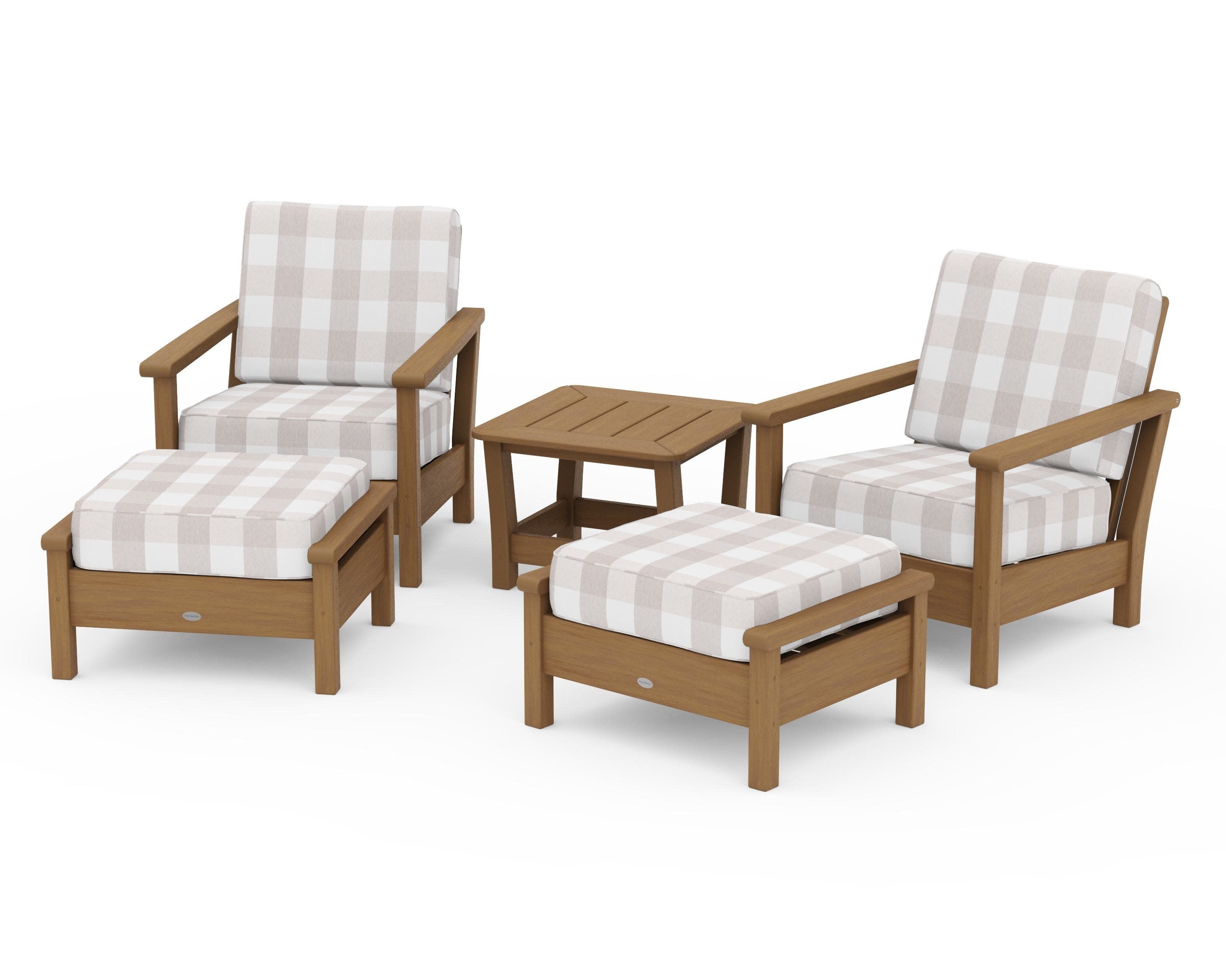 Harbour 5-Piece Deep Seating Chair Set in Natural / Buffalo Plaid Dune Burlap