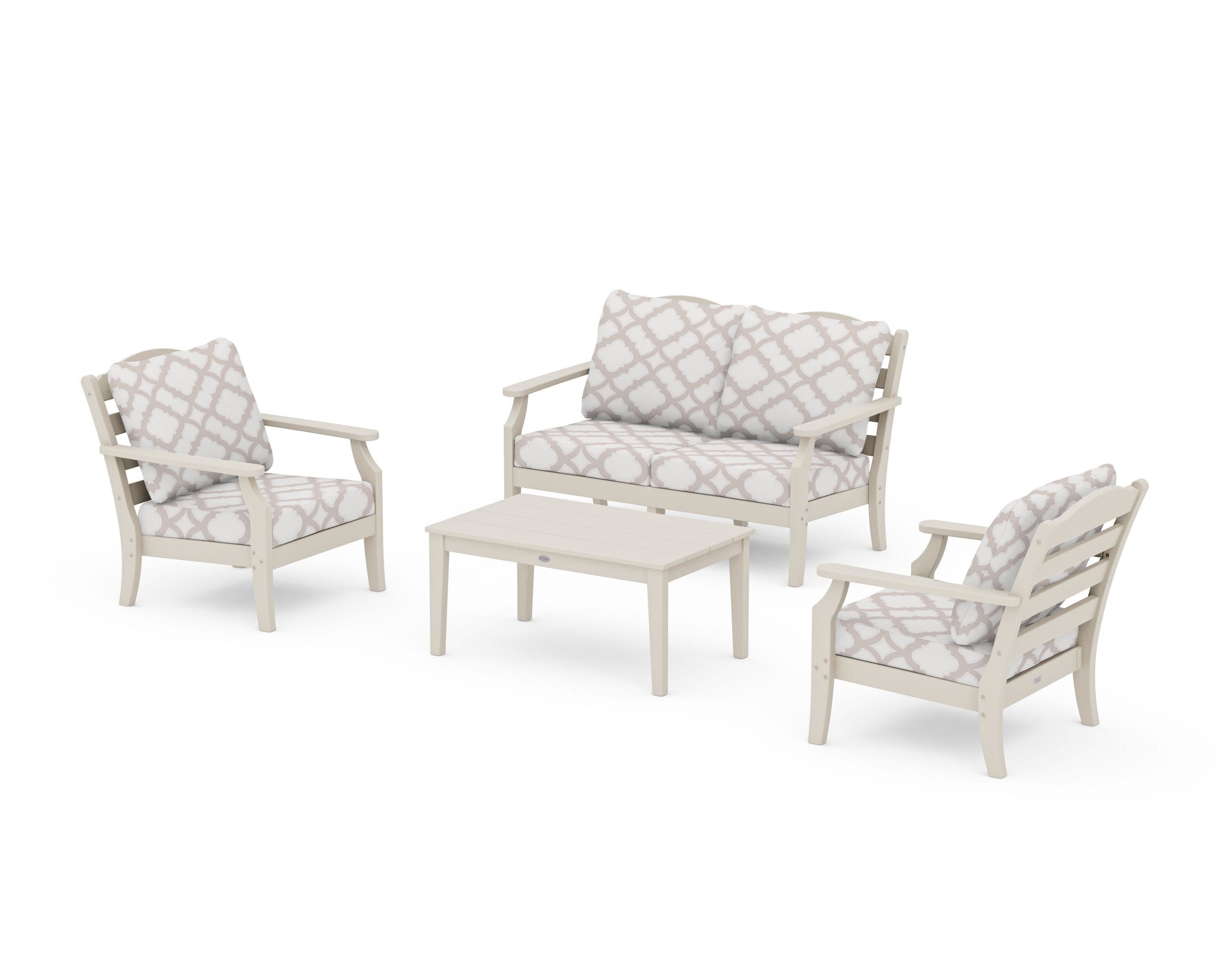 Savannah 4-Piece Deep Seating Set with Loveseat in Sand / Trellis Dune Burlap