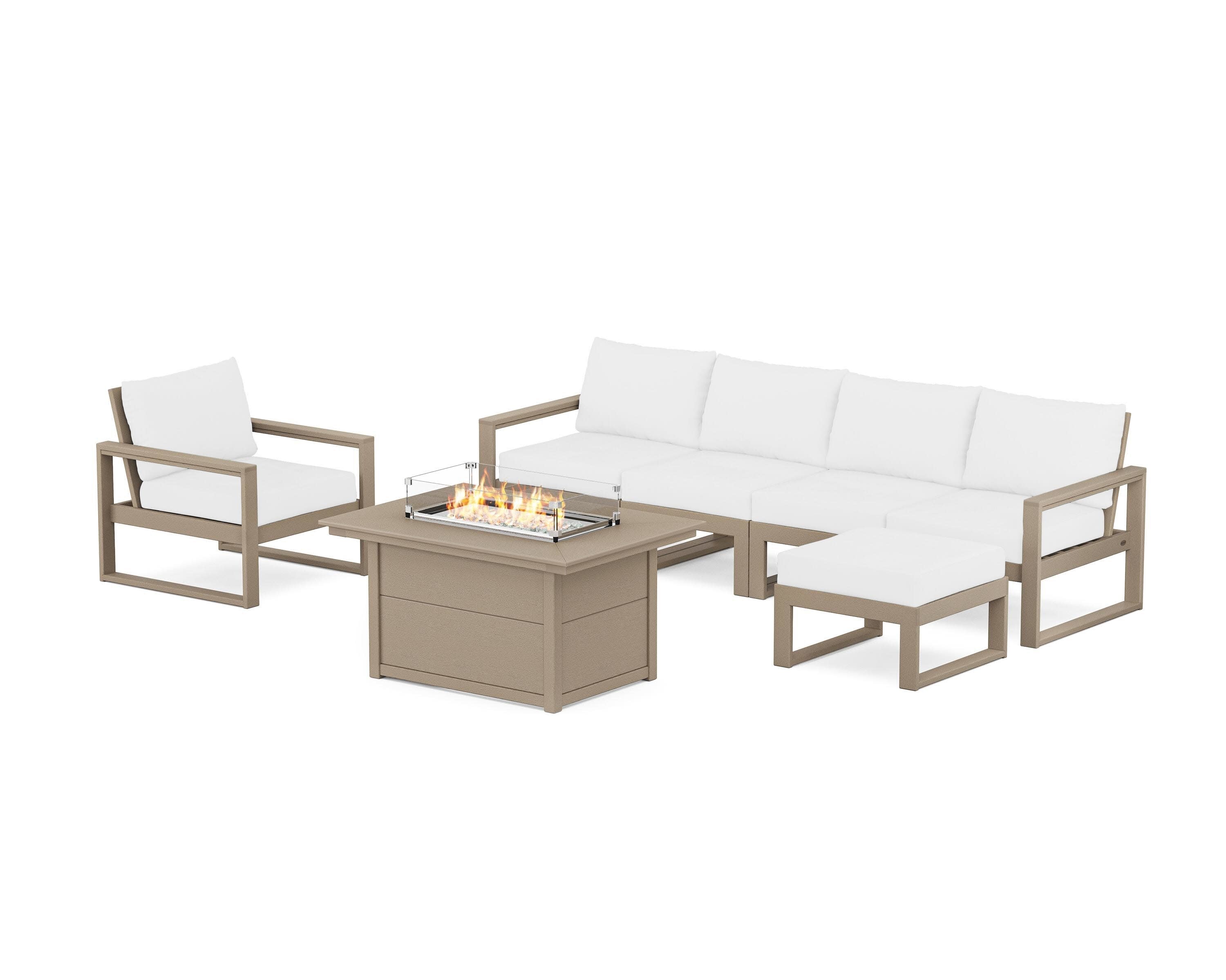 EDGE Sectional Lounge and Fire Pit Set in Vintage Sahara / Natural