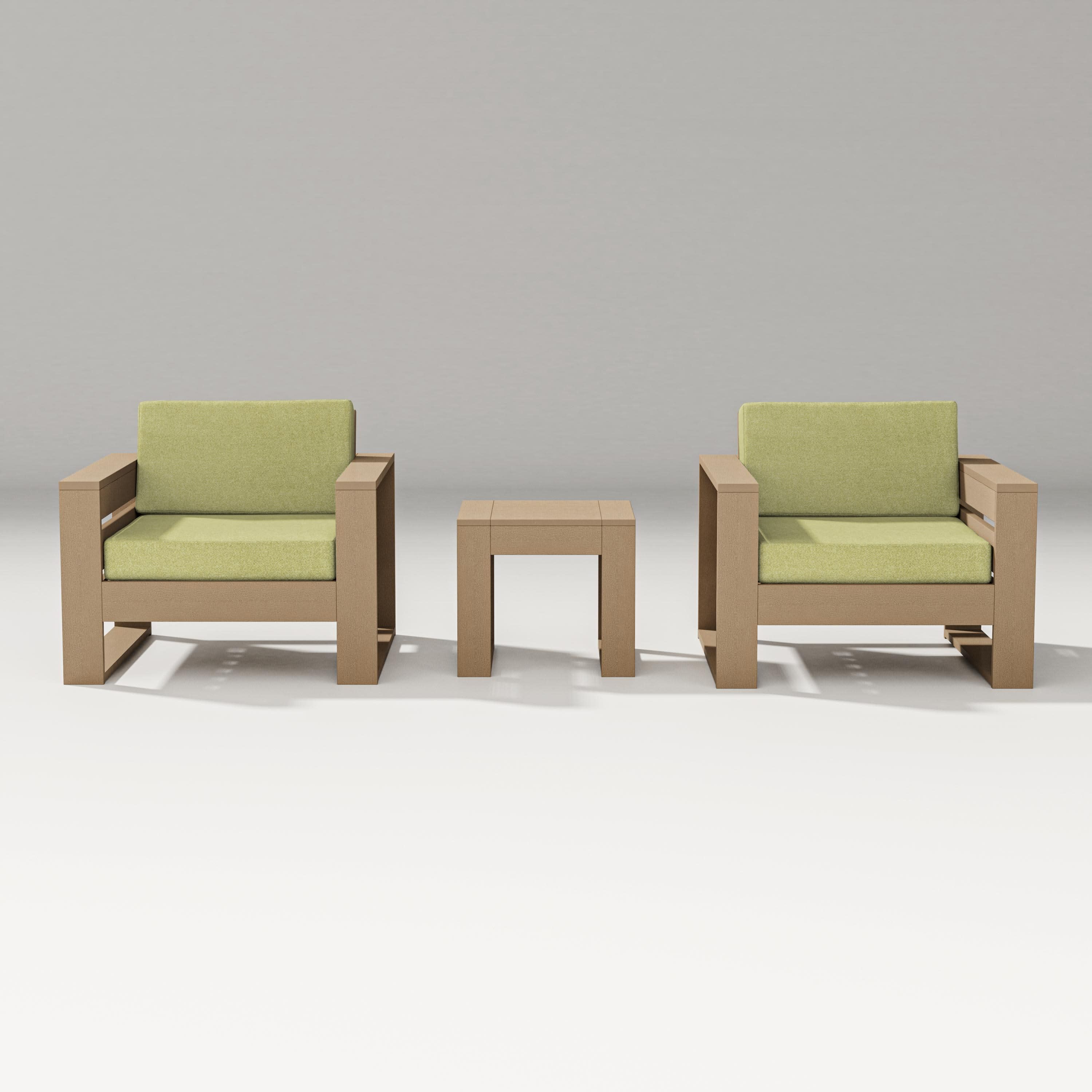 Latitude 3-Piece Lounge Chair Set in Vintage Sahara / Chartreuse Boucle