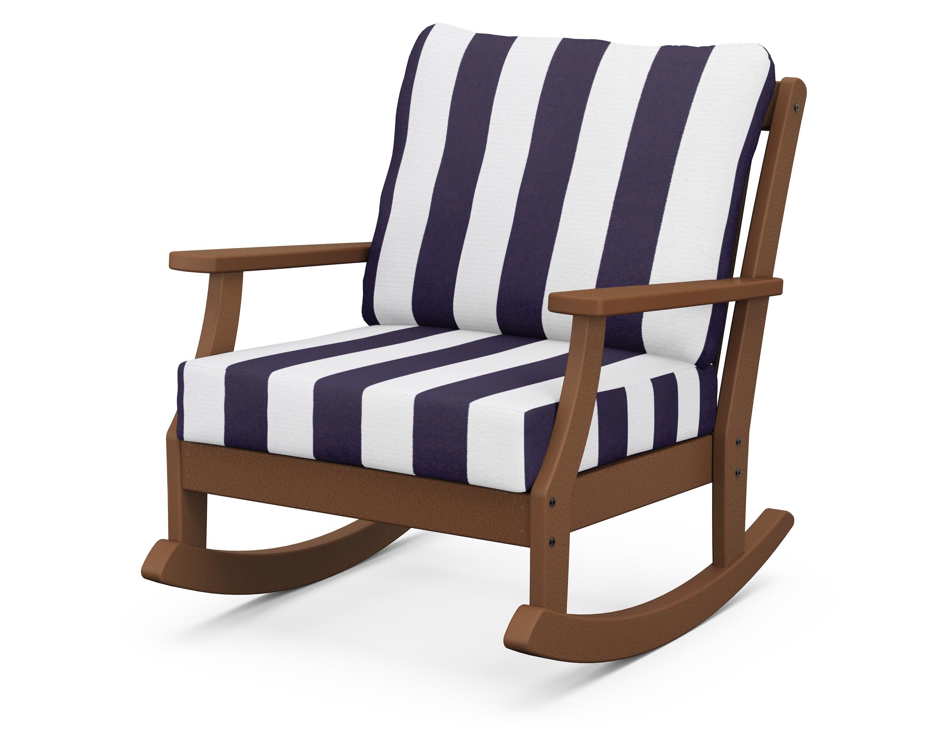 Braxton Deep Seating Rocking Chair in Teak / Cabana Stripe Navy