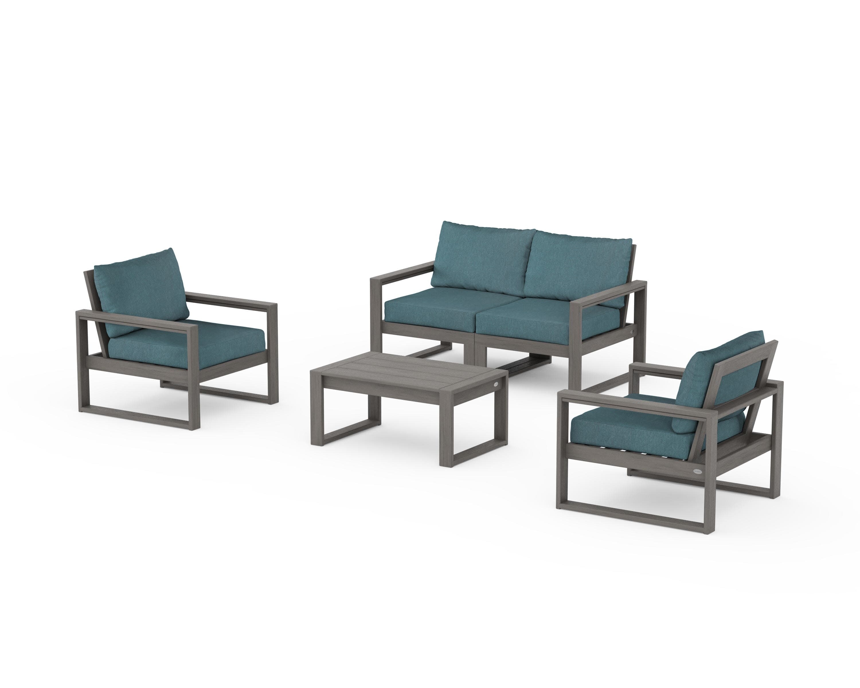 EDGE Sectional 4-Piece Deep Seating Set with Loveseat in Driftwood / Ocean Teal