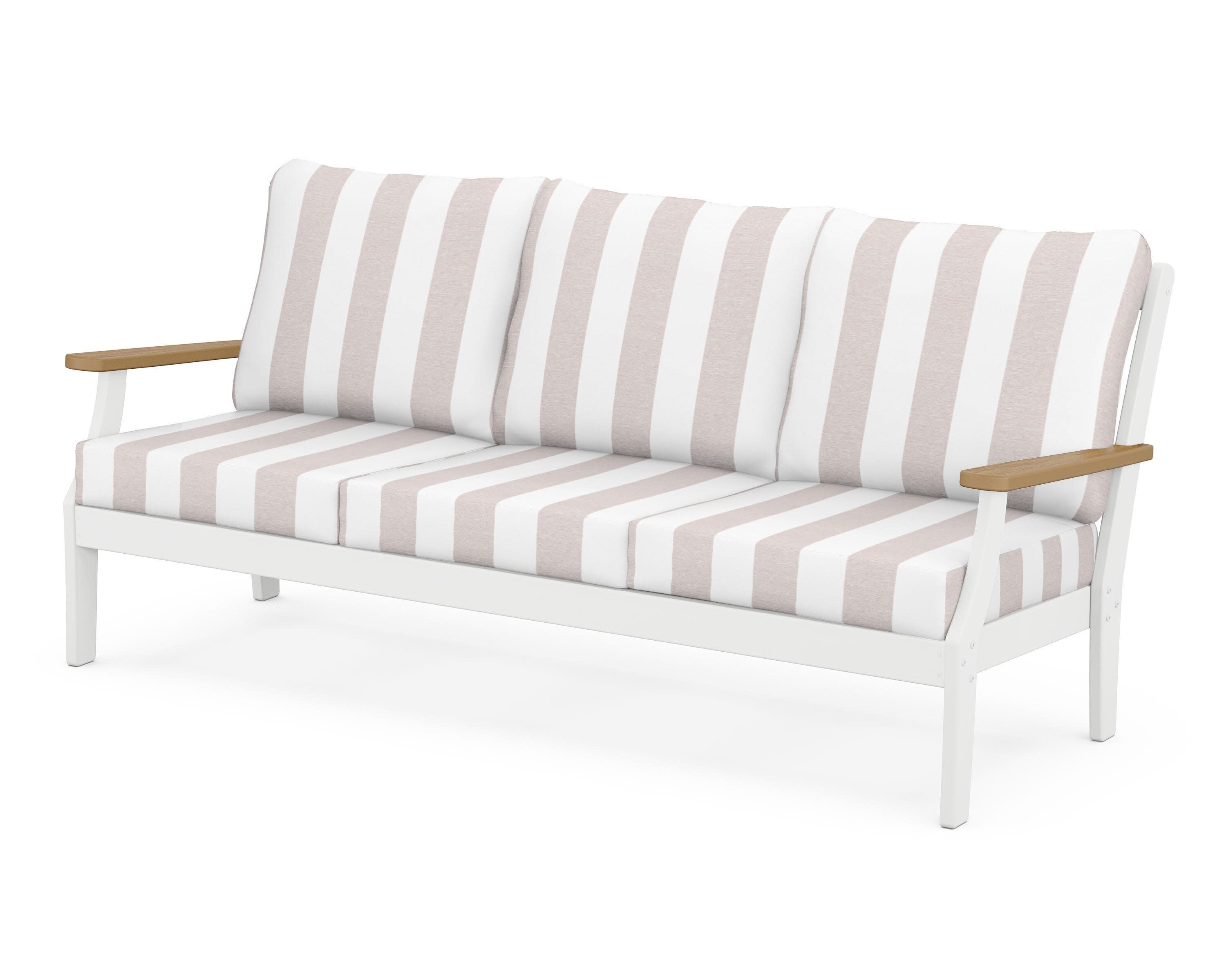 Braxton Deep Seating Sofa in White / Natural / Cabana Stripe Dune Burlap
