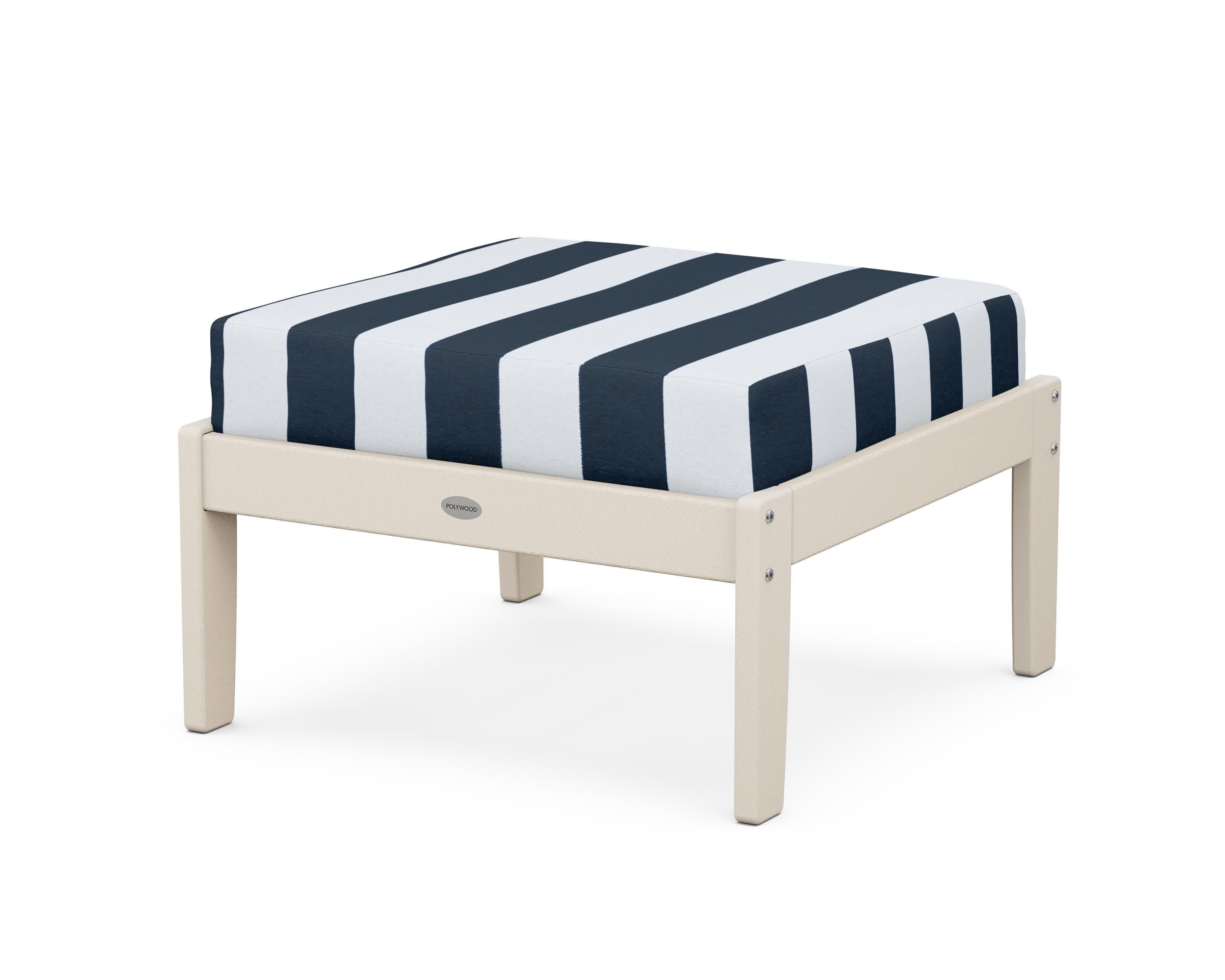 Braxton Deep Seating Ottoman in Sand / Cabana Stripe Marine Indigo