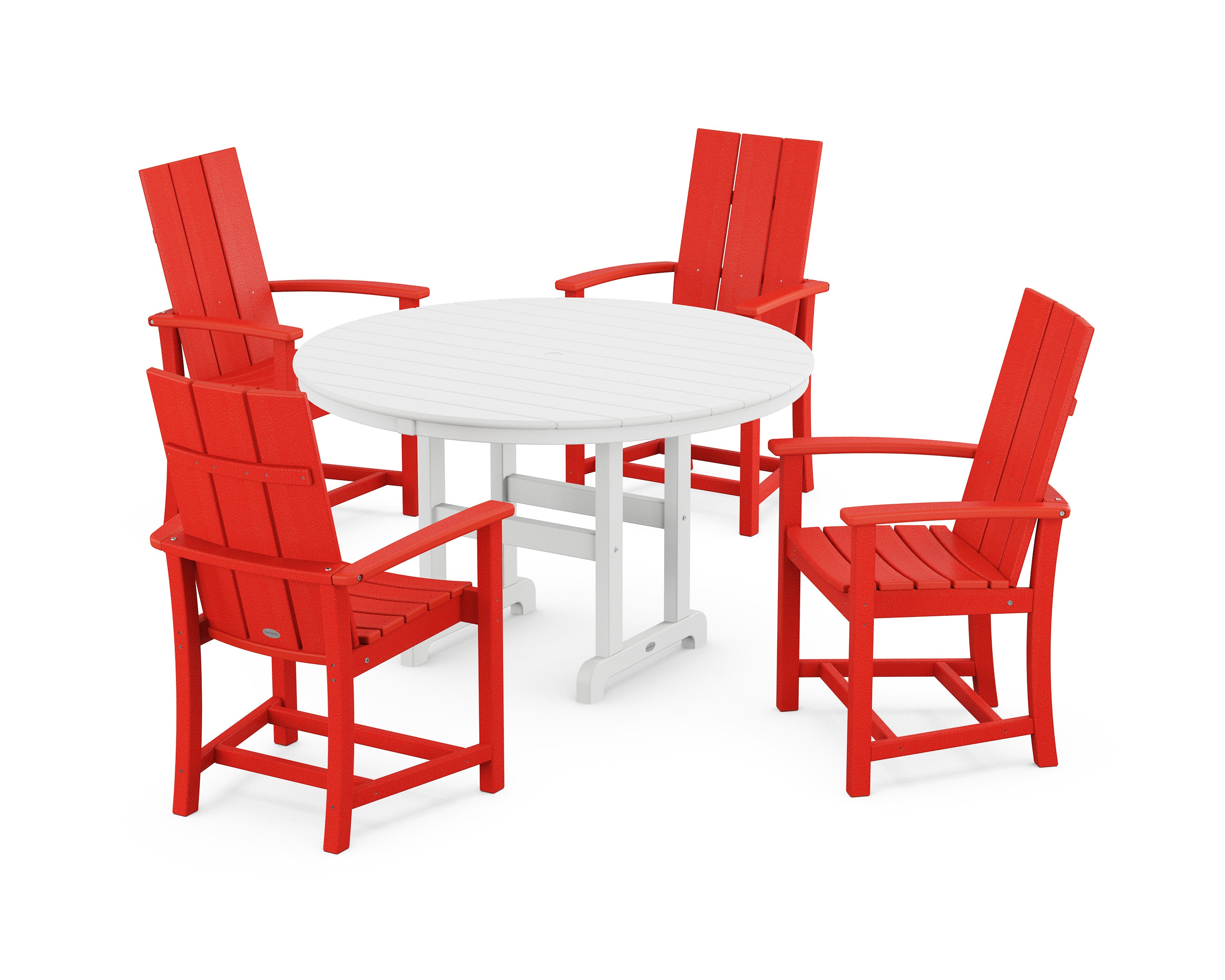 Modern Adirondack 5-Piece Round Farmhouse Dining Set in Sunset Red / White