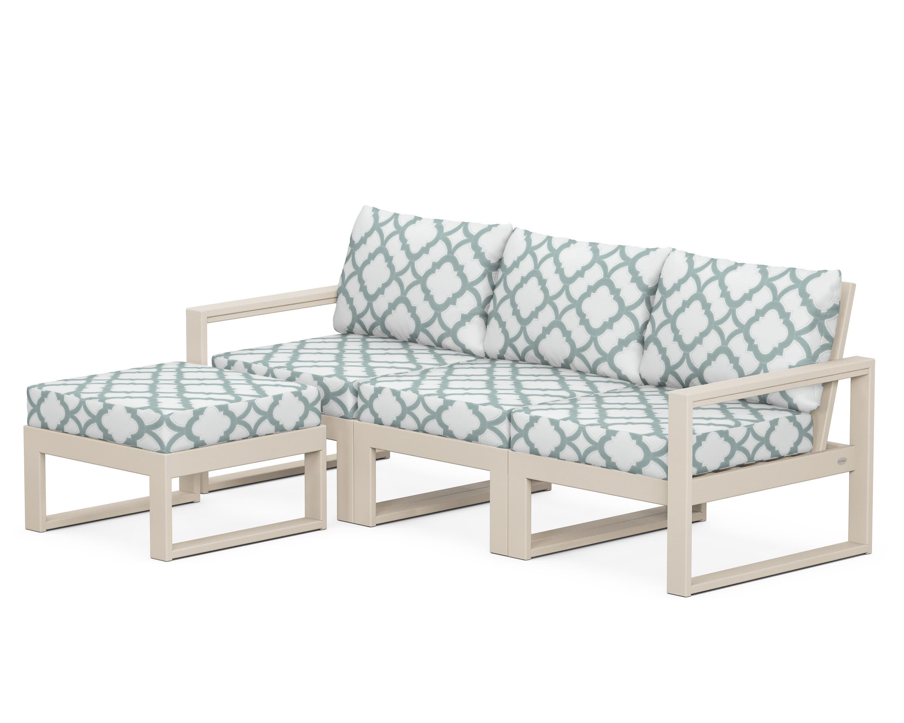 EDGE 4-Piece Modular Deep Seating Set with Ottoman in Sand / Trellis Glacier Spa