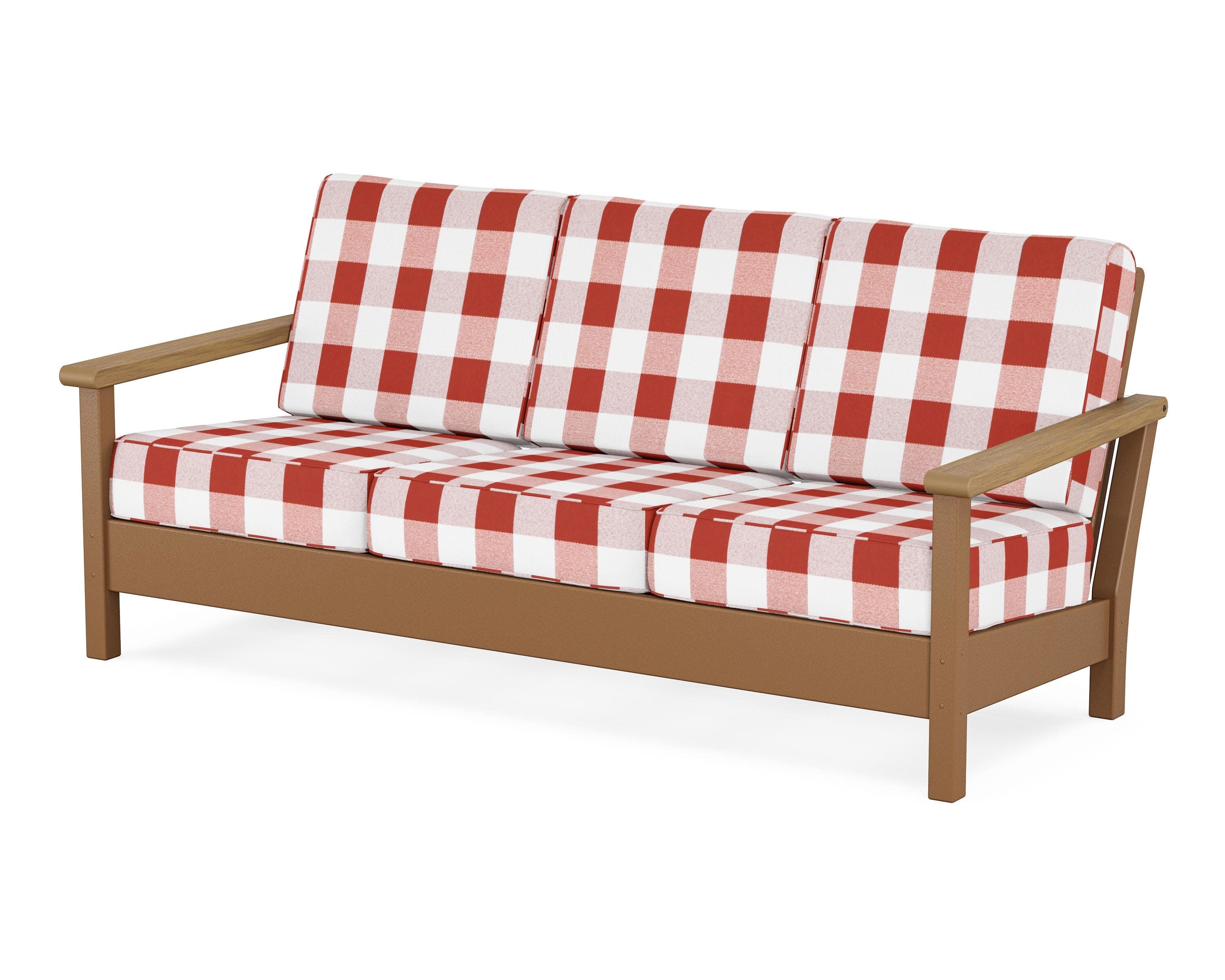 Harbour Deep Seating Sofa in Teak / Natural / Buffalo Plaid Crimson