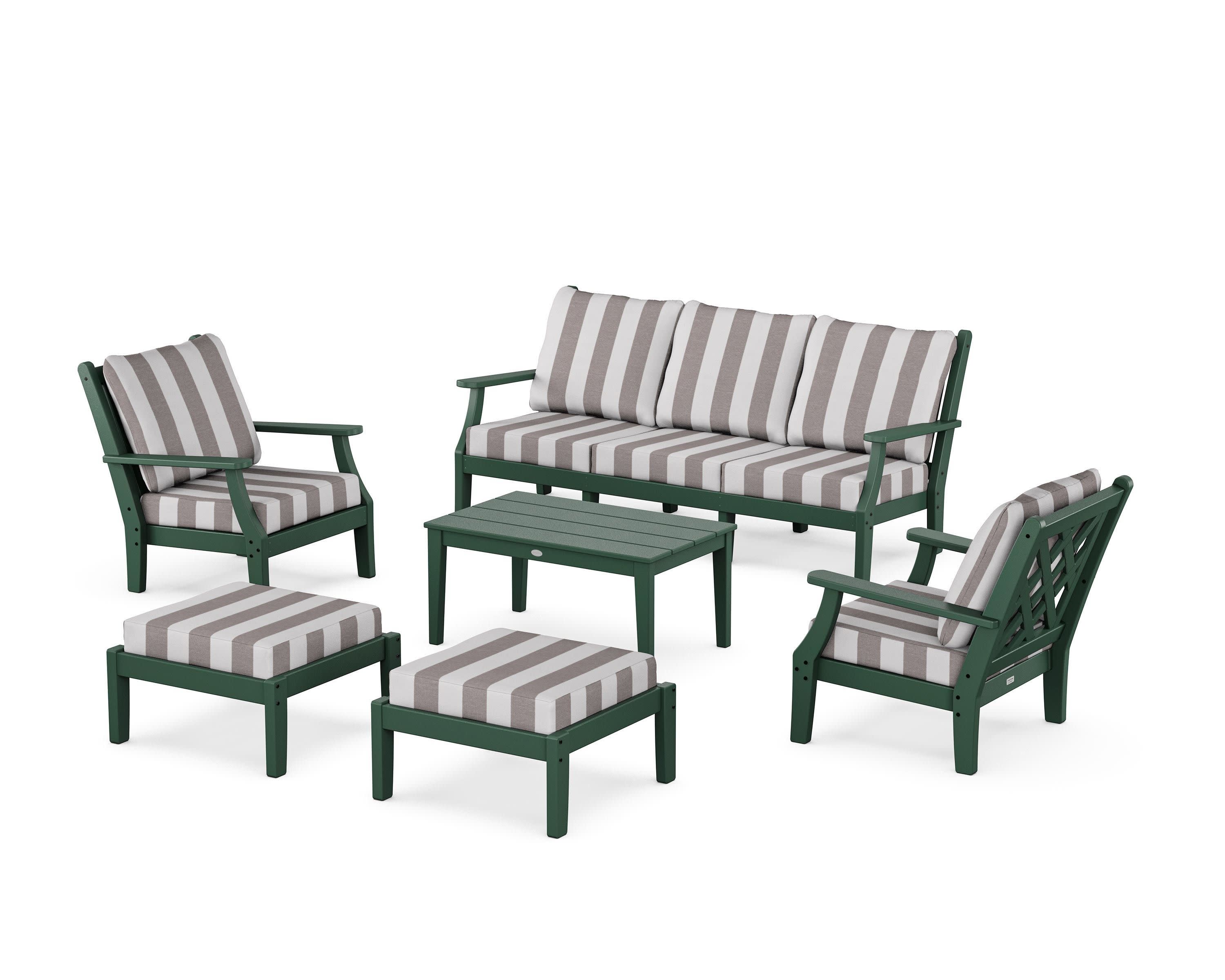 Wovendale 6-Piece Lounge Sofa Set in Green / Cabana Stripe Grey Mist