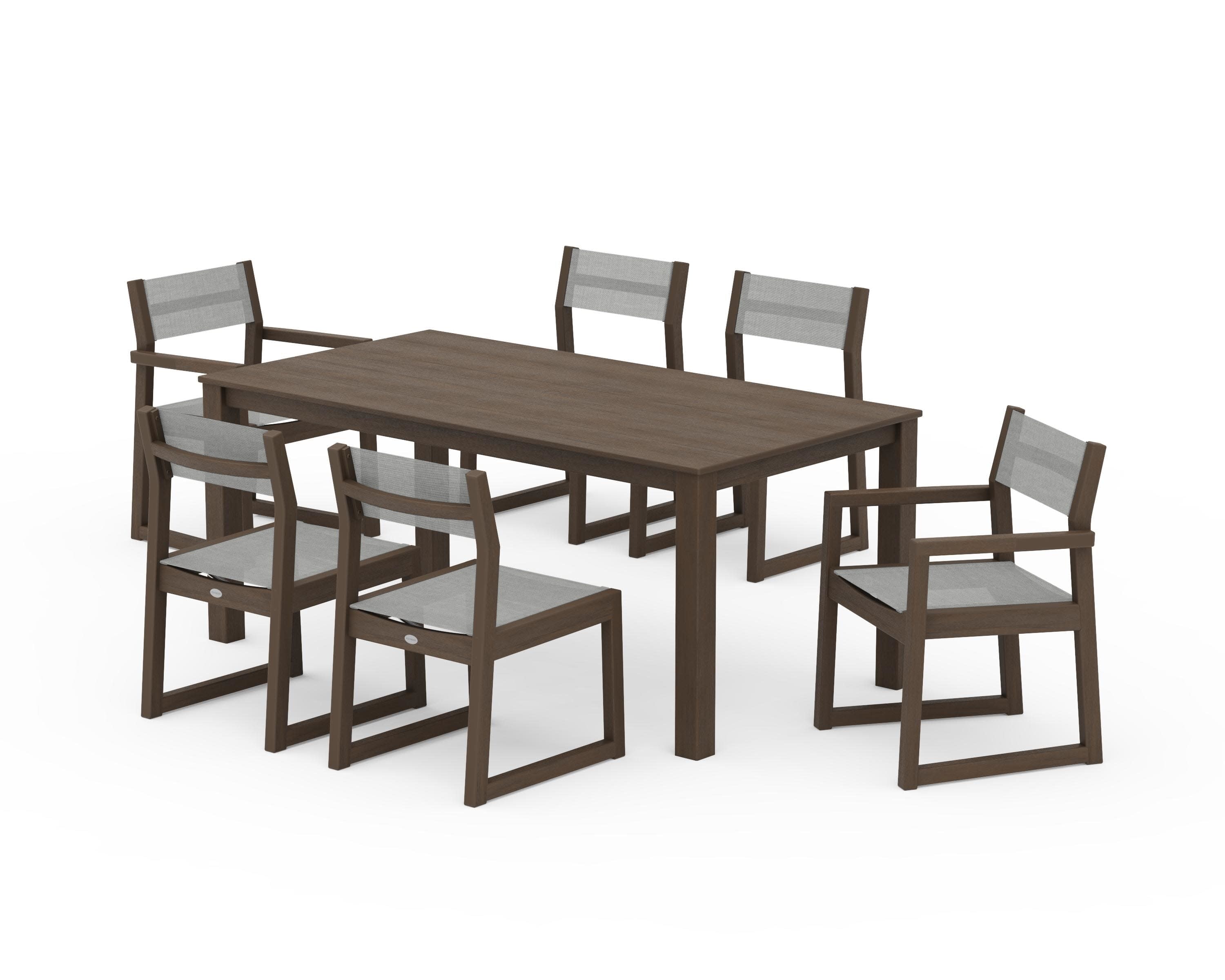 EDGE Sling 7-Piece Parsons Dining Set in Kona / Metallic Sling