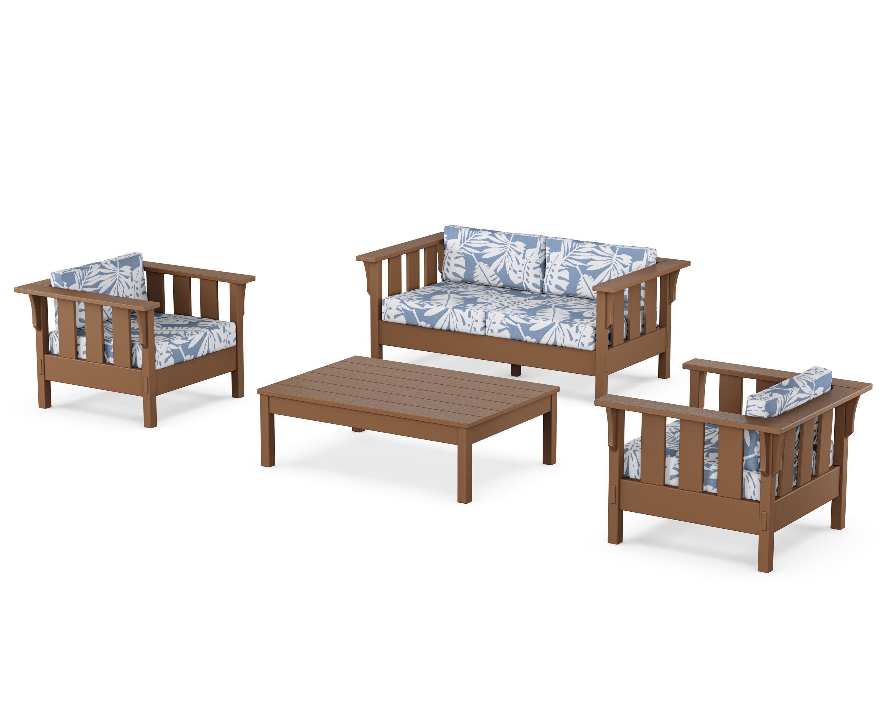 Acadia 4-Piece Deep Seating Set with Loveseat in Teak / Leaf Sky Blue