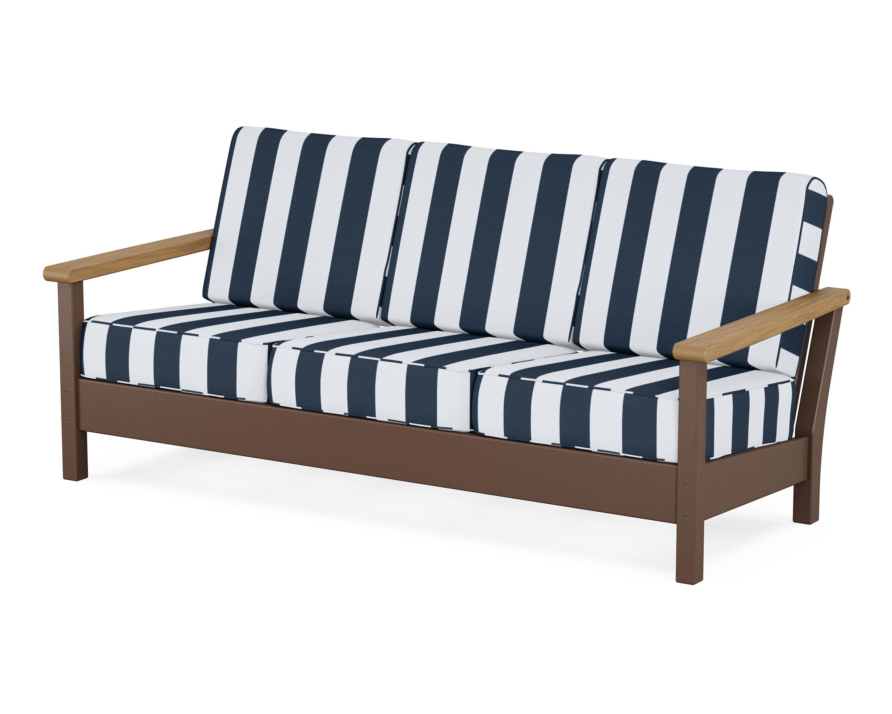 Harbour Deep Seating Sofa in Mahogany / Natural / Cabana Stripe Marine Indigo
