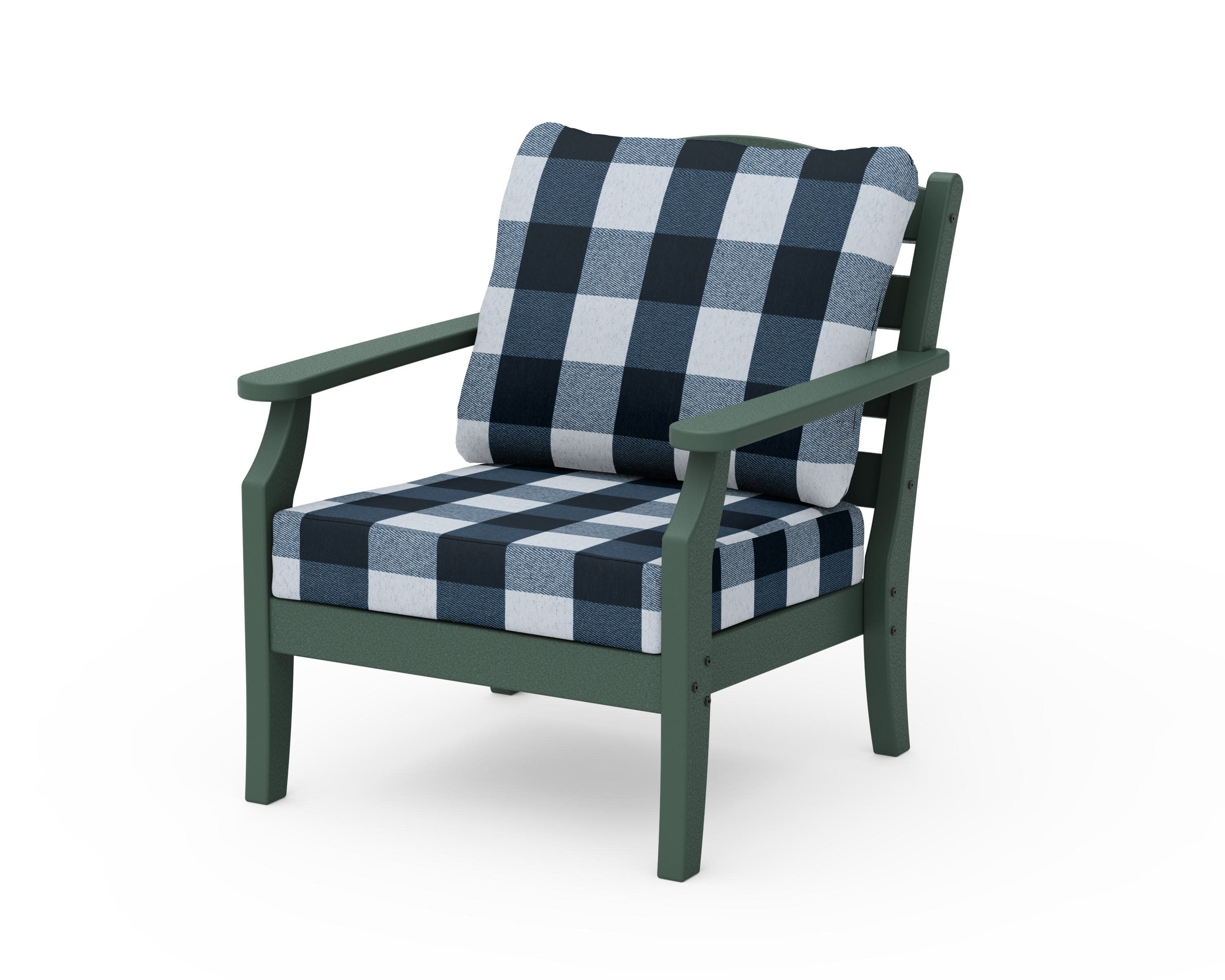 Savannah Deep Seating Chair in Green / Buffalo Plaid Marine Indigo