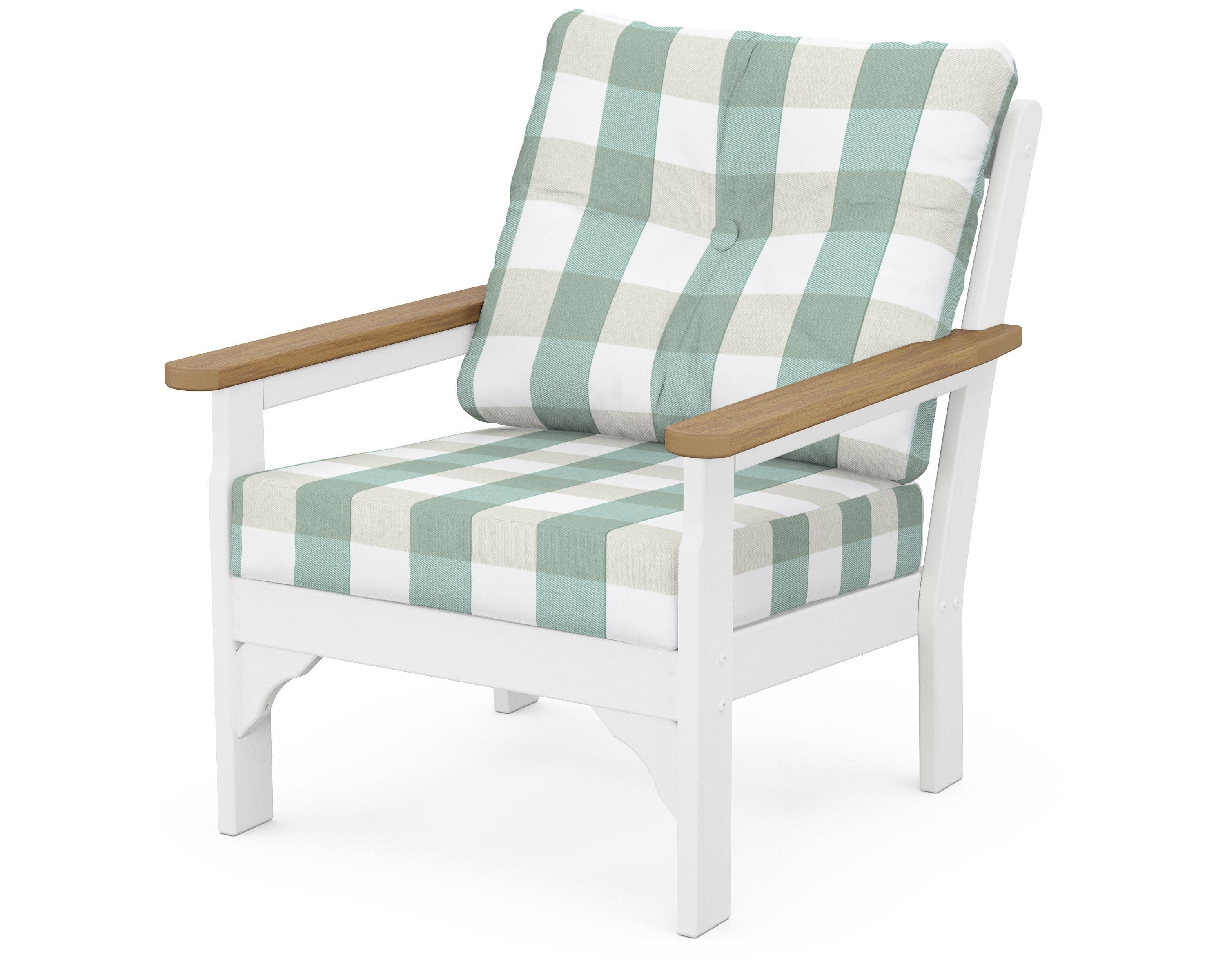 Vineyard Deep Seating Chair in White / Natural / Buffalo Plaid Glacier Spa