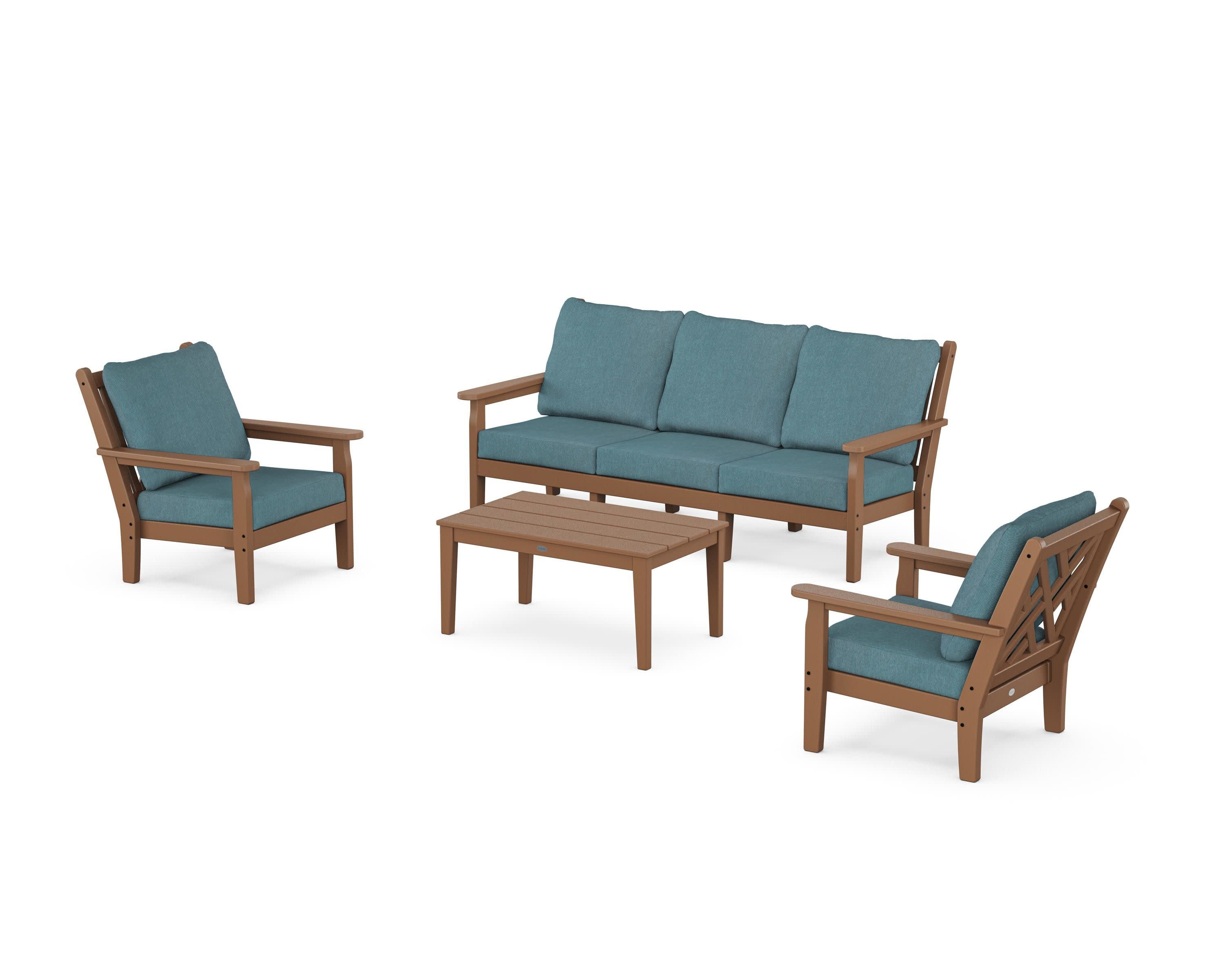 Chippendale 4-Piece Deep Seating Set with Sofa in Teak / Ocean Teal