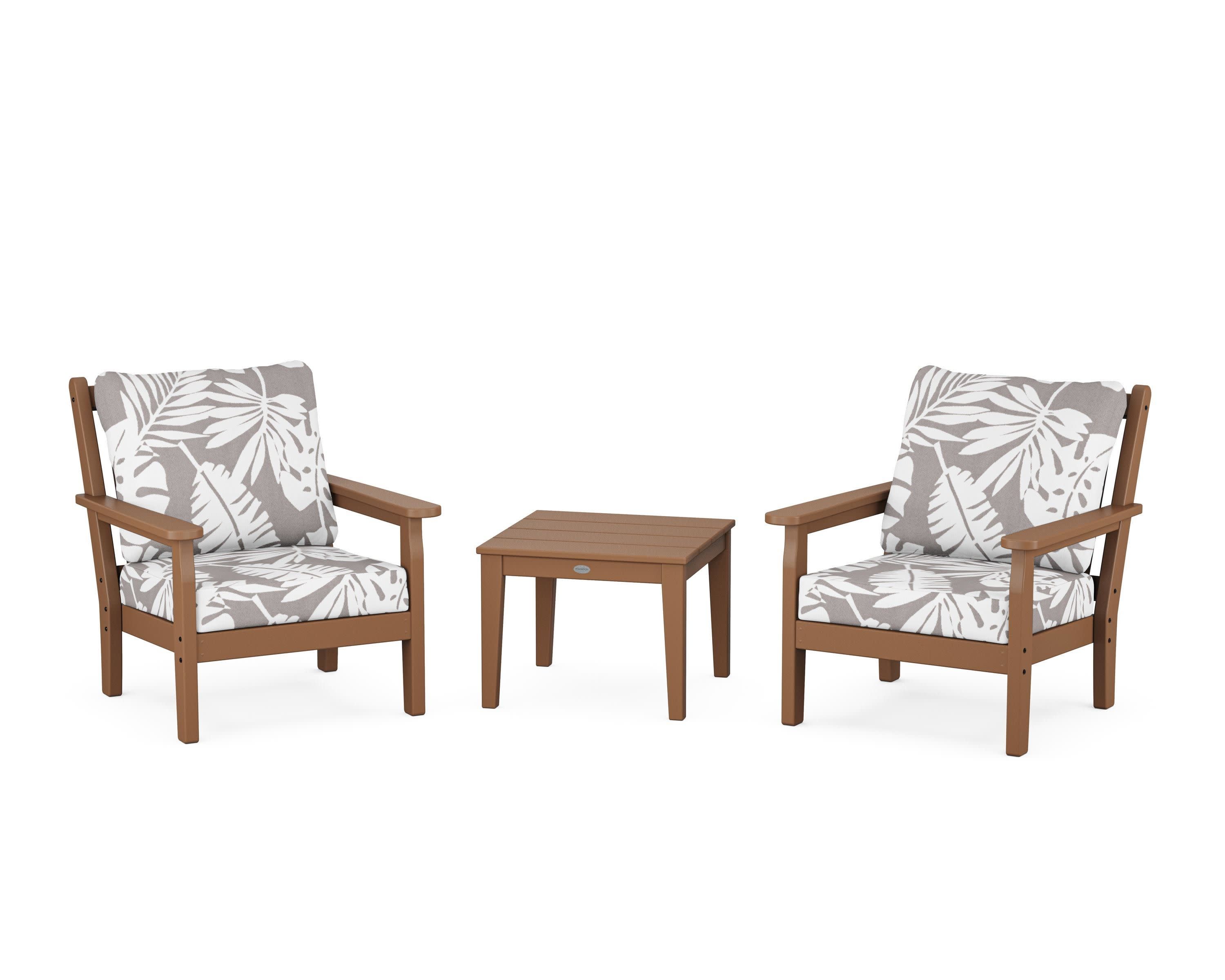 Chippendale 3-Piece Deep Seating Set in Teak / Leaf Grey Mist