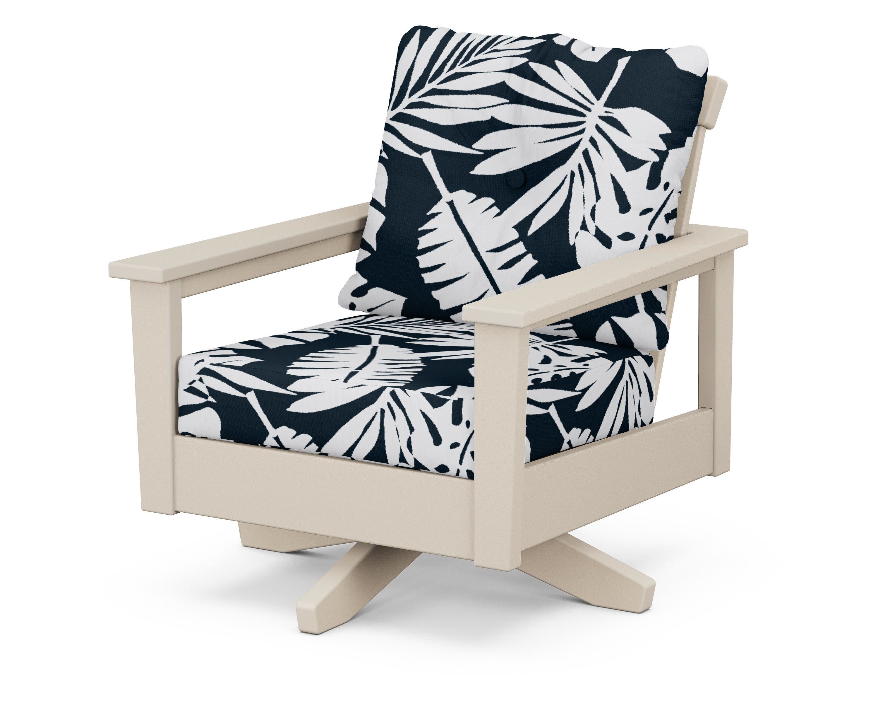 Prescott Deep Seating Swivel Chair in Sand / Leaf Marine Indigo