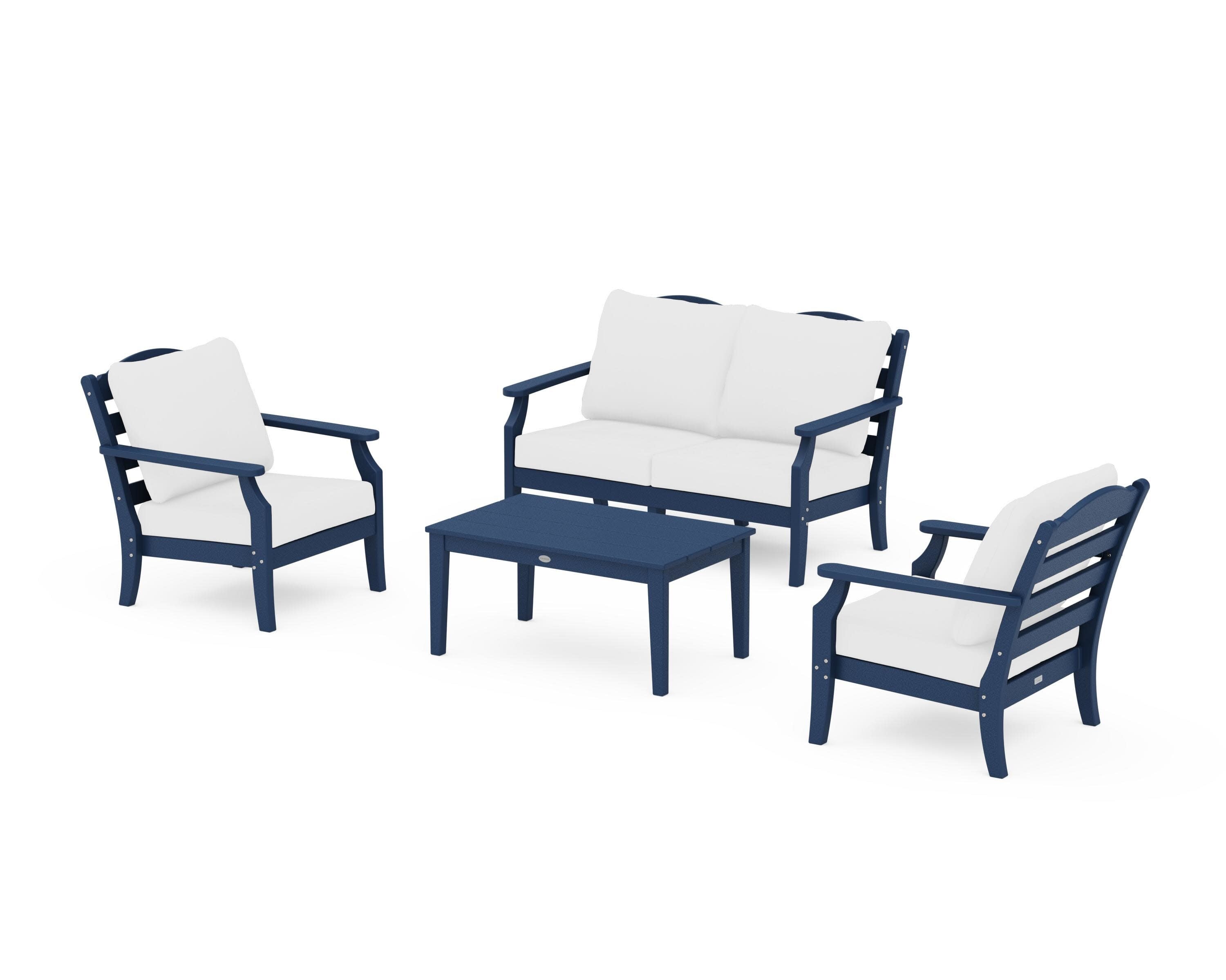 Savannah 4-Piece Deep Seating Set with Loveseat in Navy / Natural