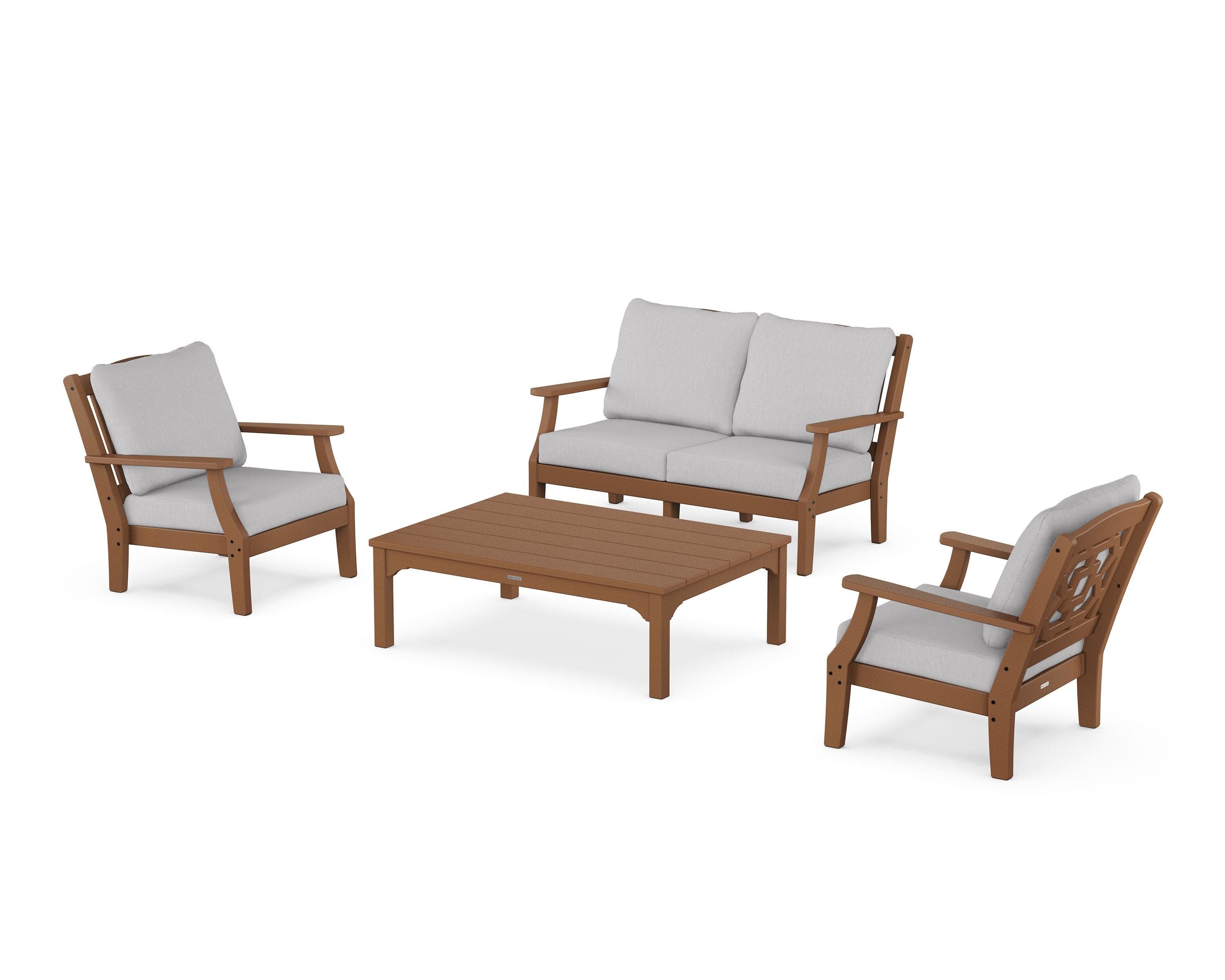 Chinoiserie 4-Piece Deep Seating Set with Loveseat in Teak / Granite