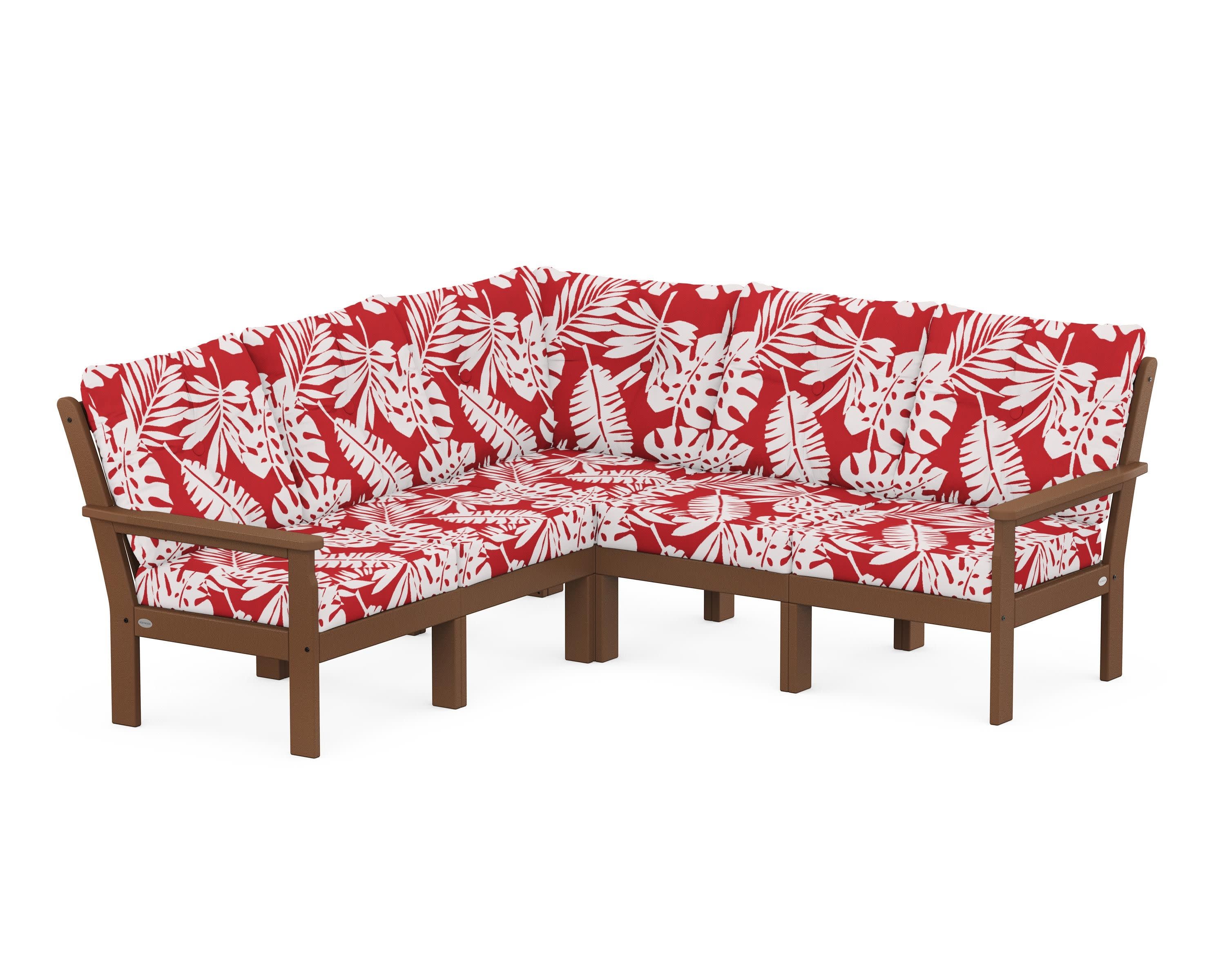 Vineyard 5-Piece Sectional in Teak / Leaf Crimson