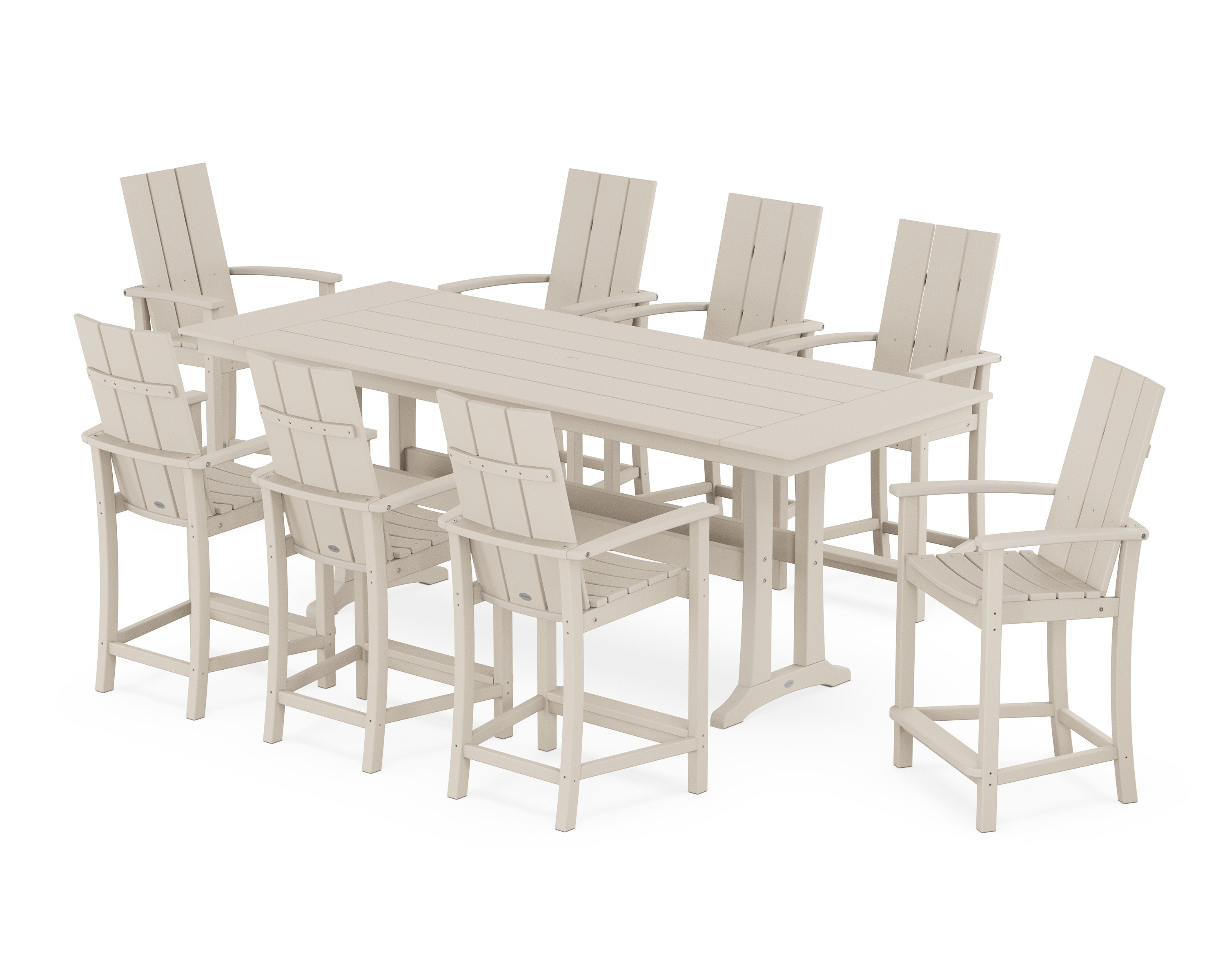 Modern Adirondack 9-Piece Farmhouse Counter Set with Trestle Legs in Sand