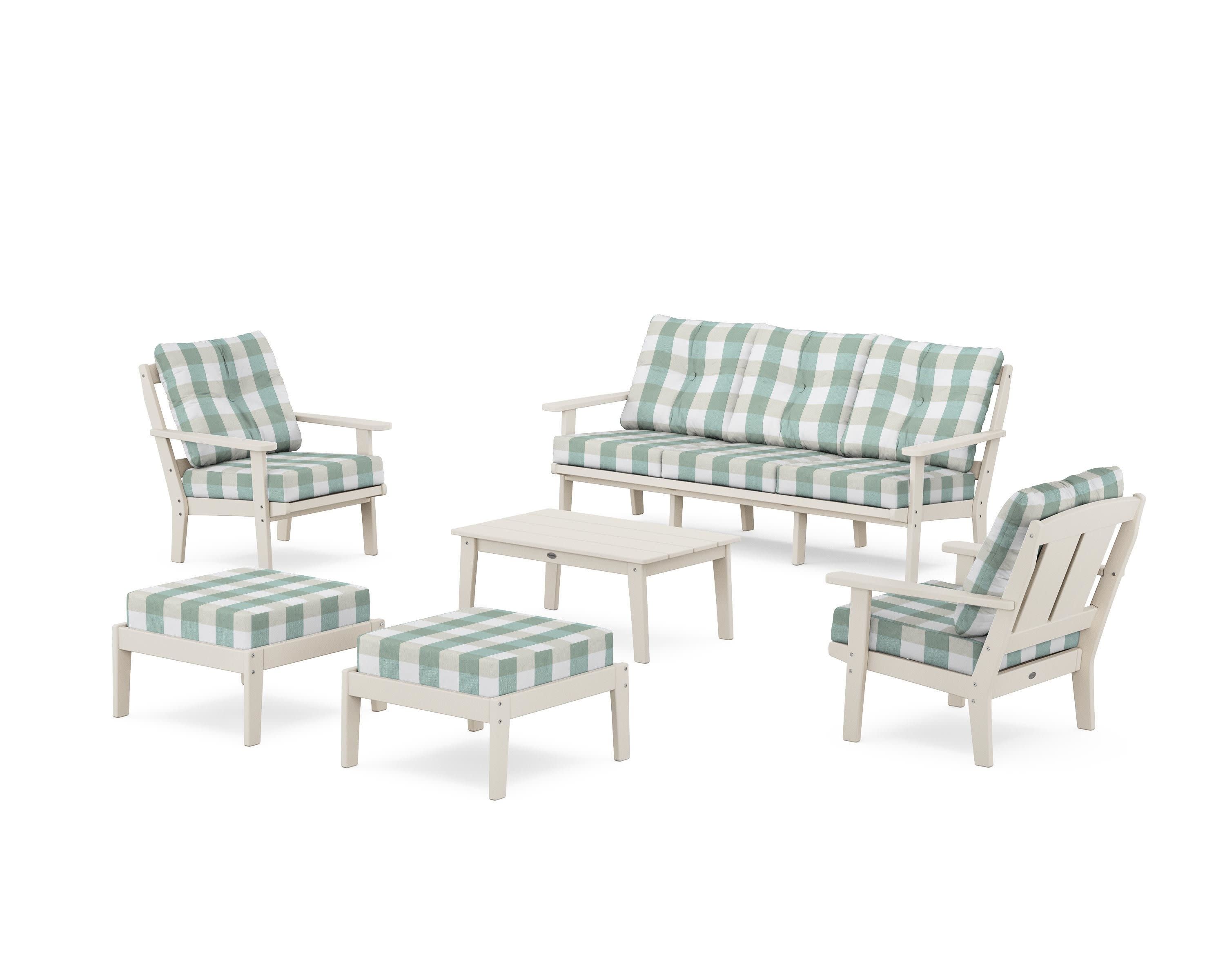 Mission 6-Piece Lounge Sofa Set in Sand / Buffalo Plaid Glacier Spa