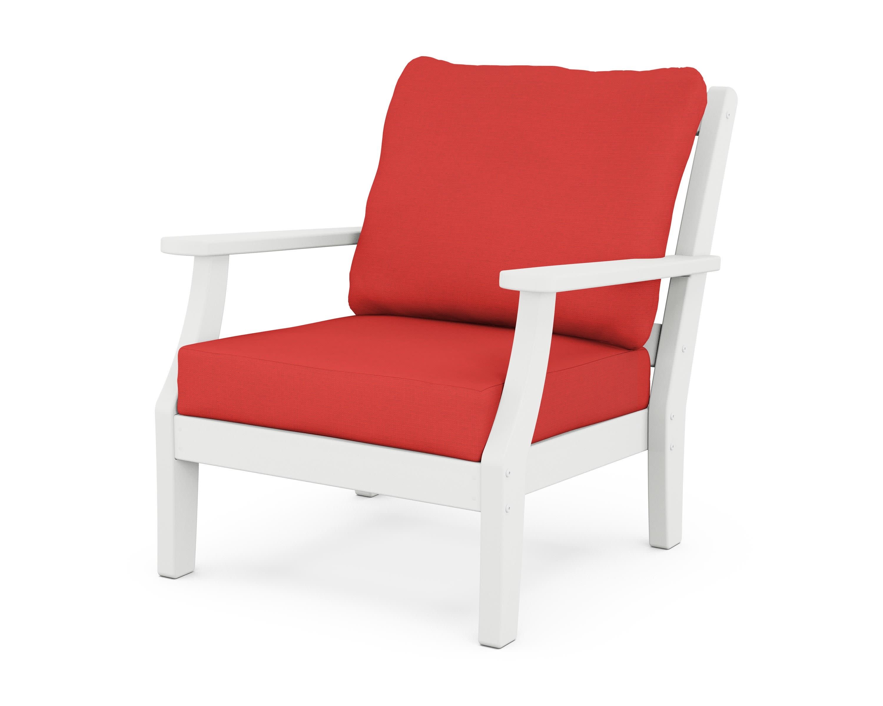 Chinoiserie Deep Seating Chair in White / Crimson Linen