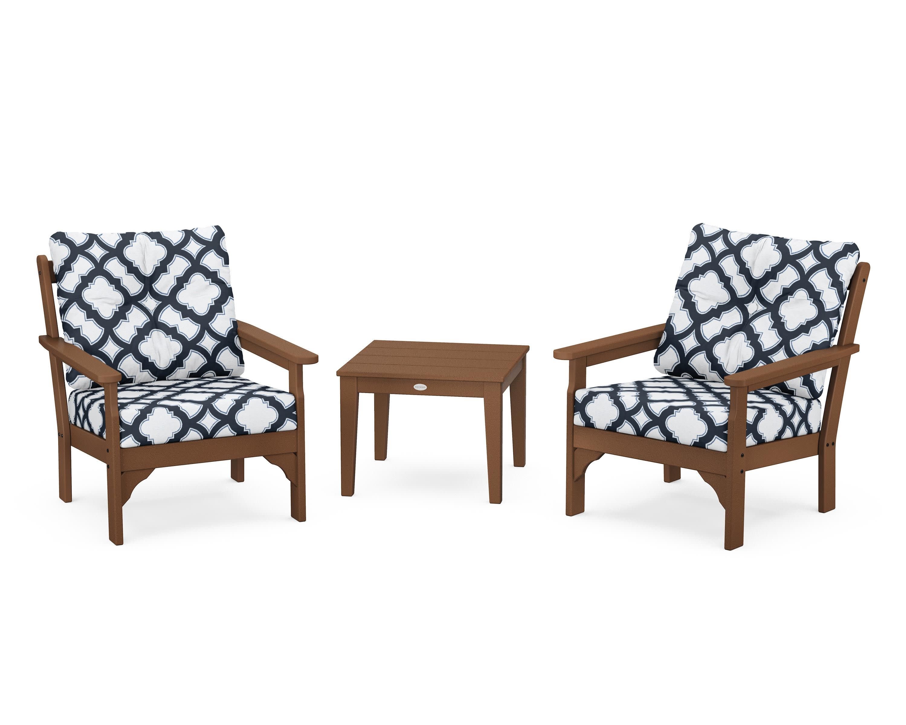 Vineyard 3-Piece Deep Seating Set in Teak / Trellis Marine Indigo