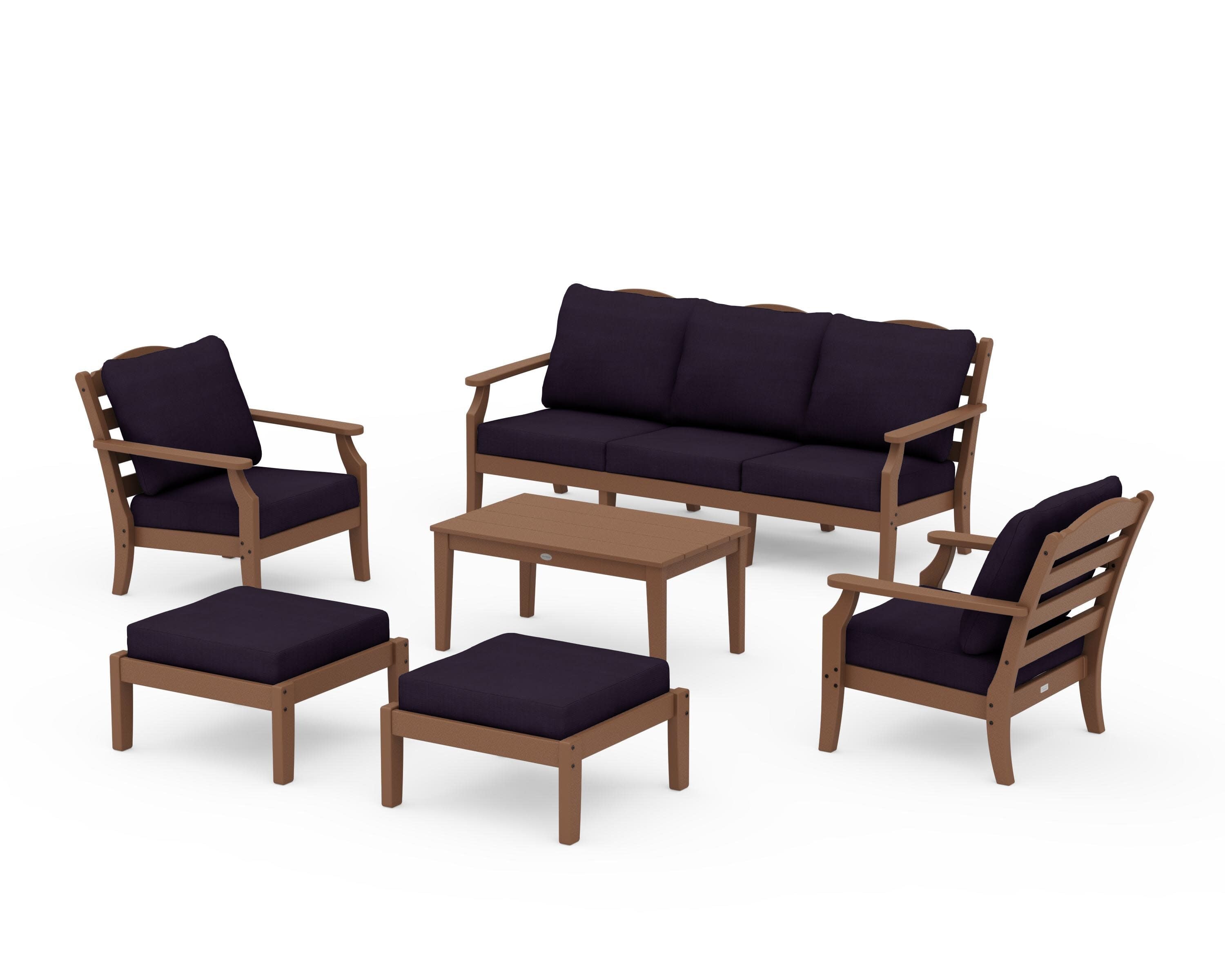 Savannah 6-Piece Lounge Sofa Set in Teak / Navy Linen