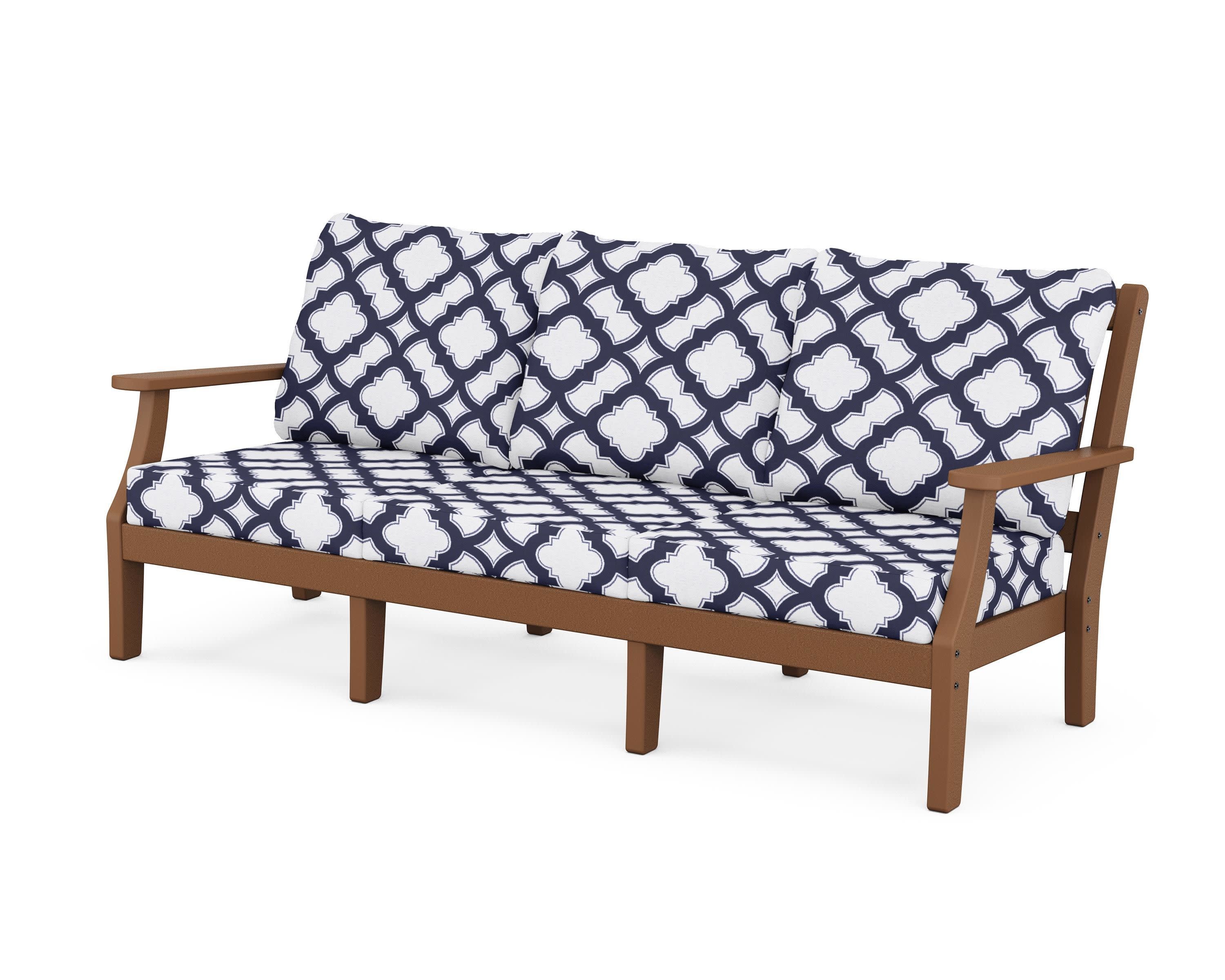 Chinoiserie Deep Seating Sofa in Teak / Trellis Navy