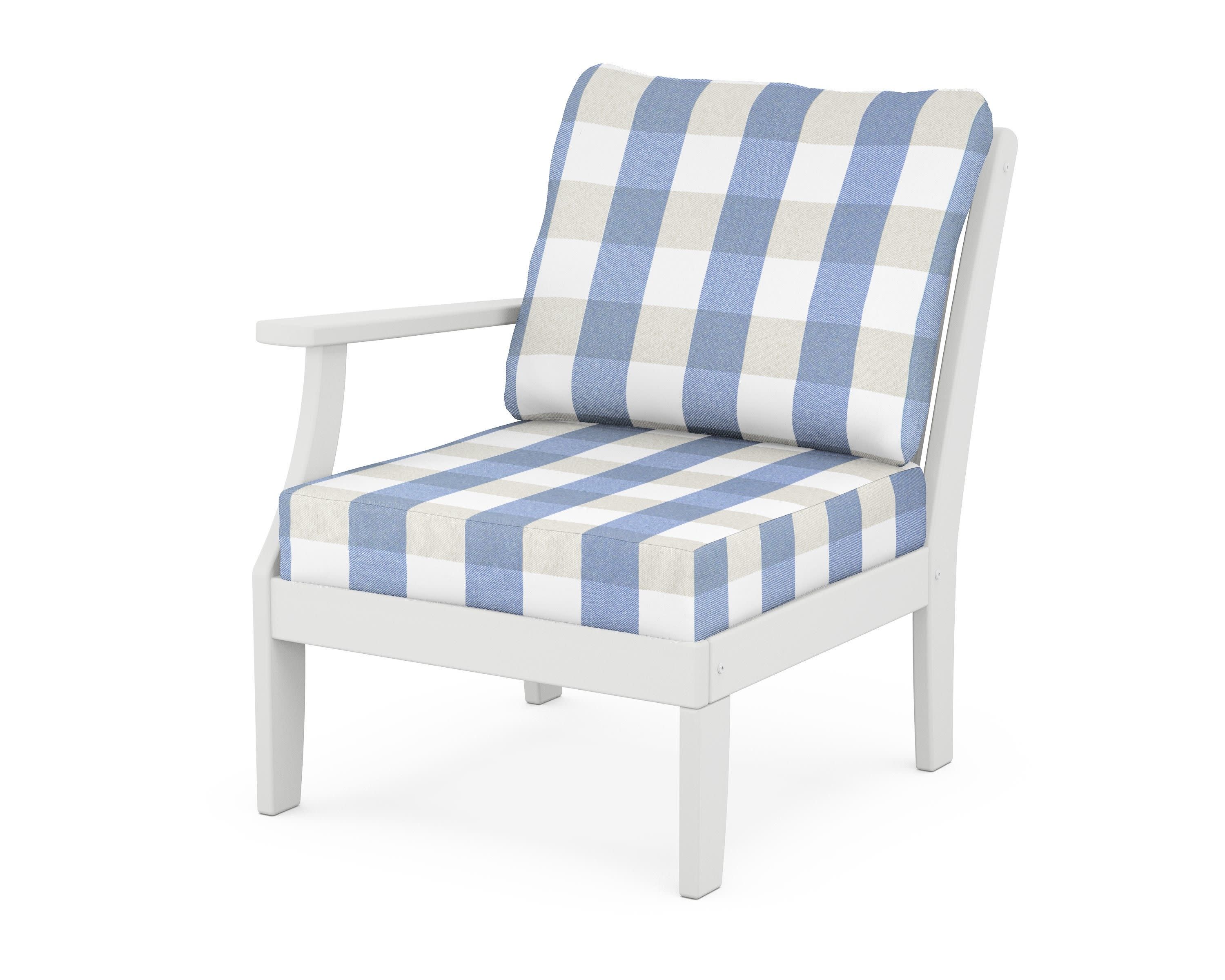 Braxton Modular Left Arm Chair in White / Buffalo Plaid Sky Blue