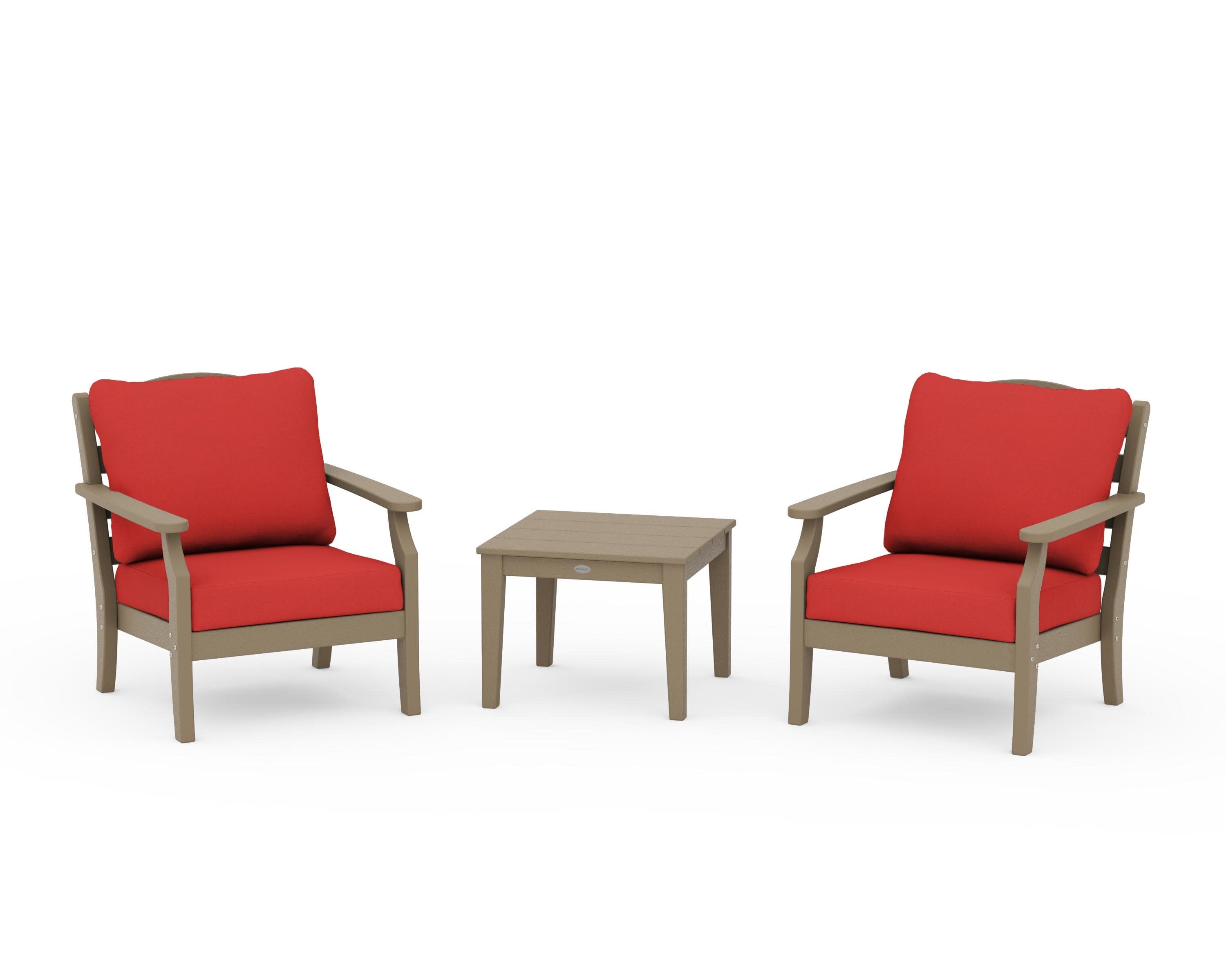 Savannah 3-Piece Deep Seating Set in Vintage Sahara / Crimson Linen
