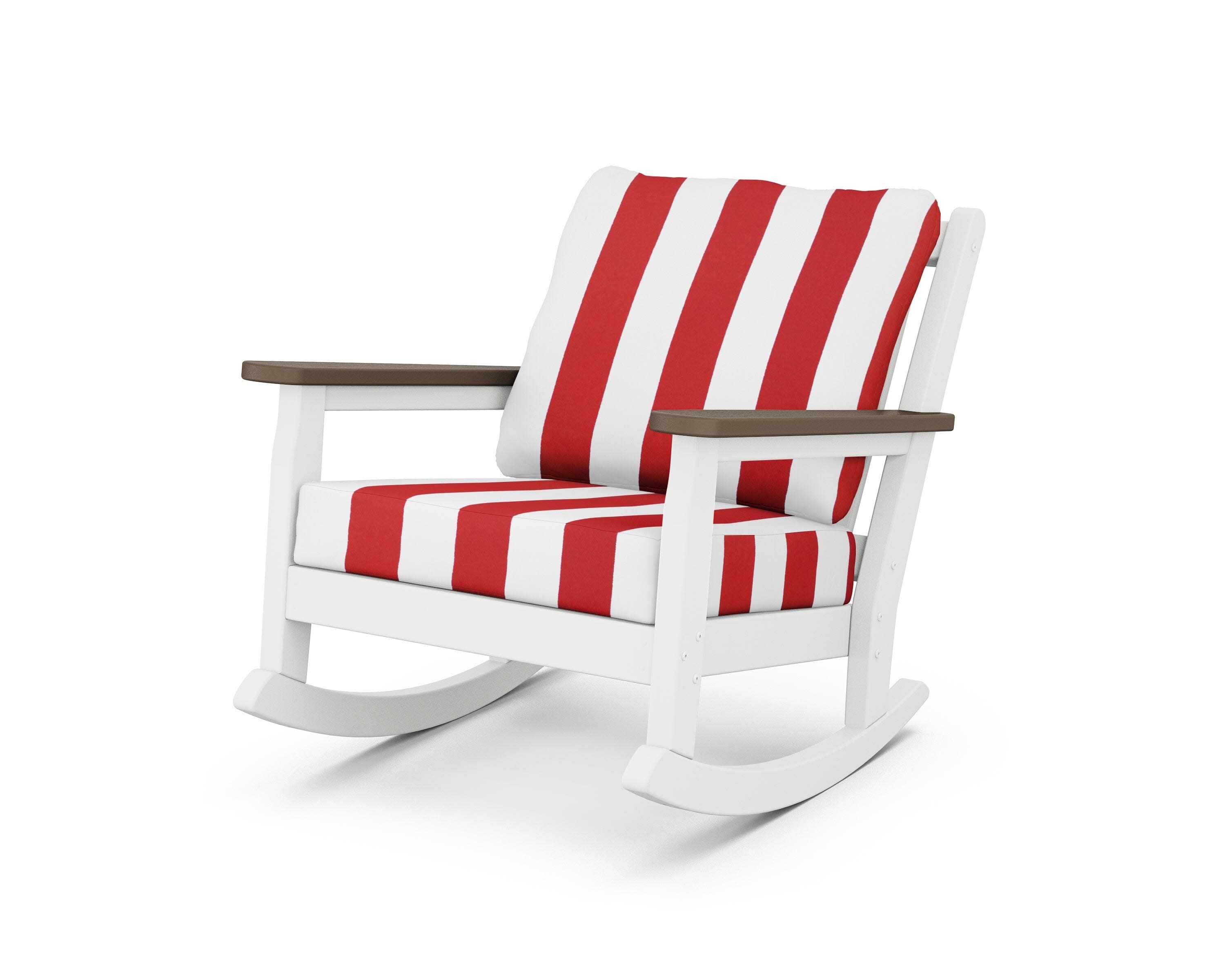 Chippendale Deep Seating Rocking Chair in White / Kona / Cabana Stripe Crimson