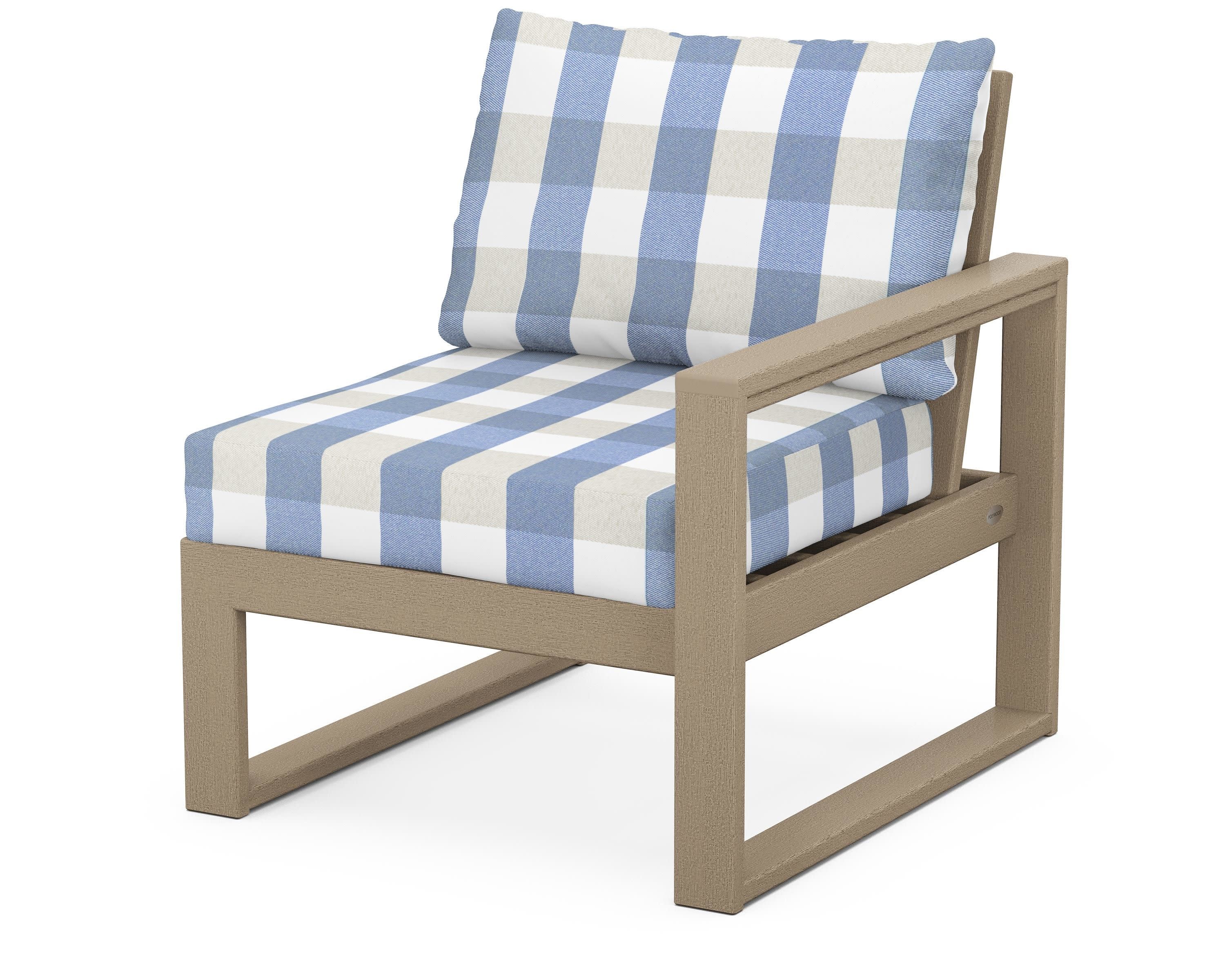 EDGE Modular Right Arm Chair in Vintage Sahara / Buffalo Plaid Sky Blue