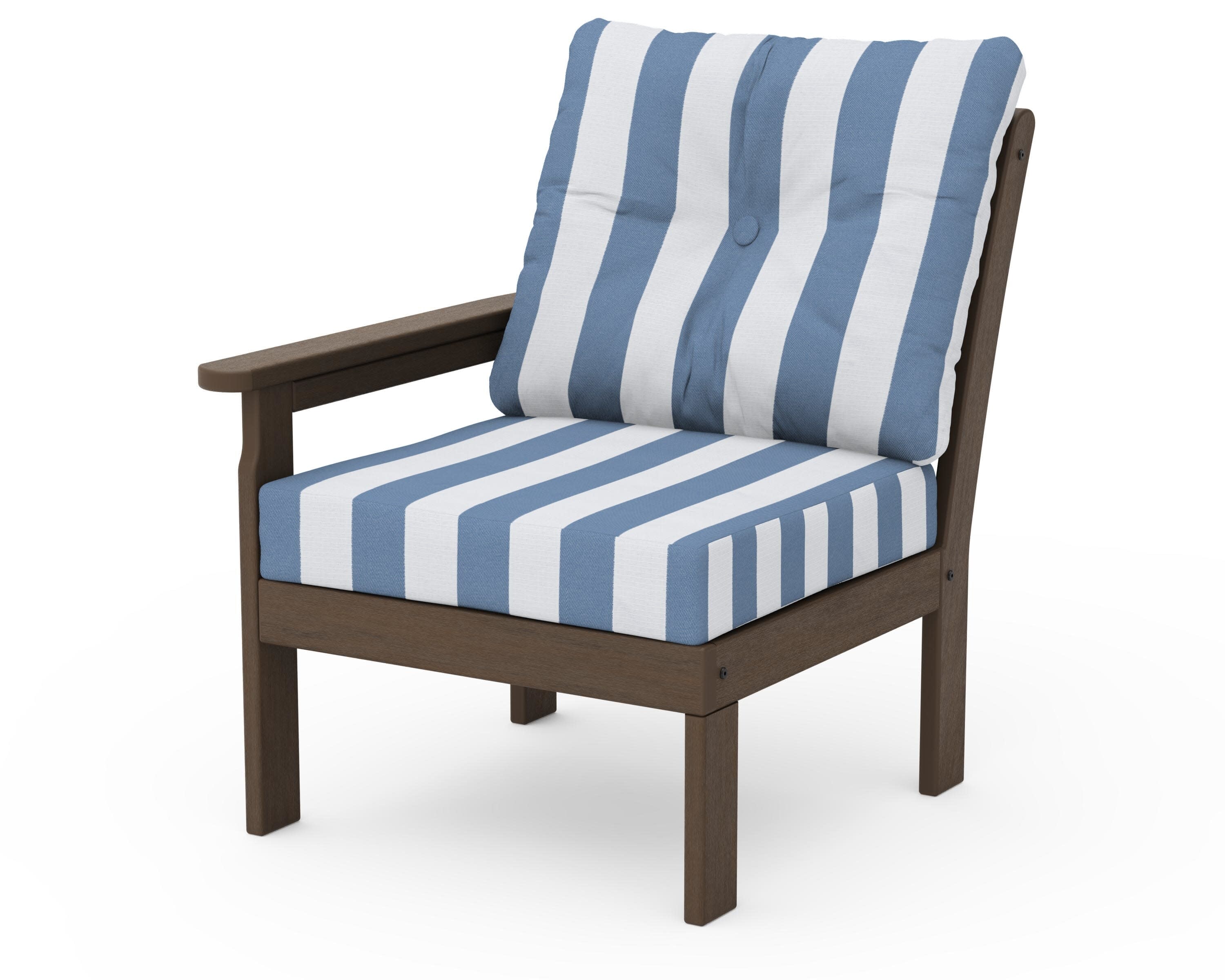 Vineyard Modular Left Arm Chair in Kona / Cabana Stripe Sky Blue