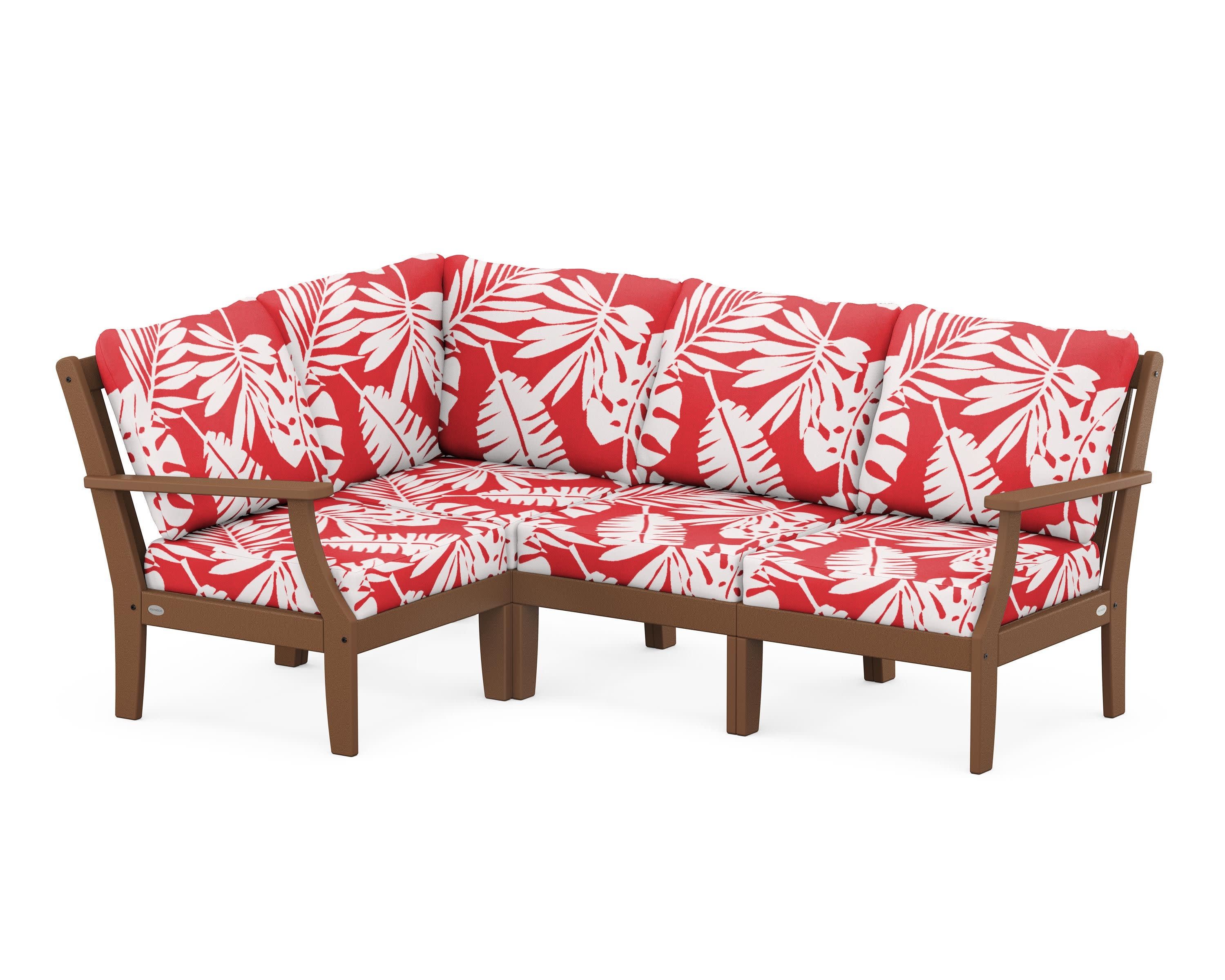 Braxton Modular 4-Piece Deep Seating Set in Teak / Leaf Crimson